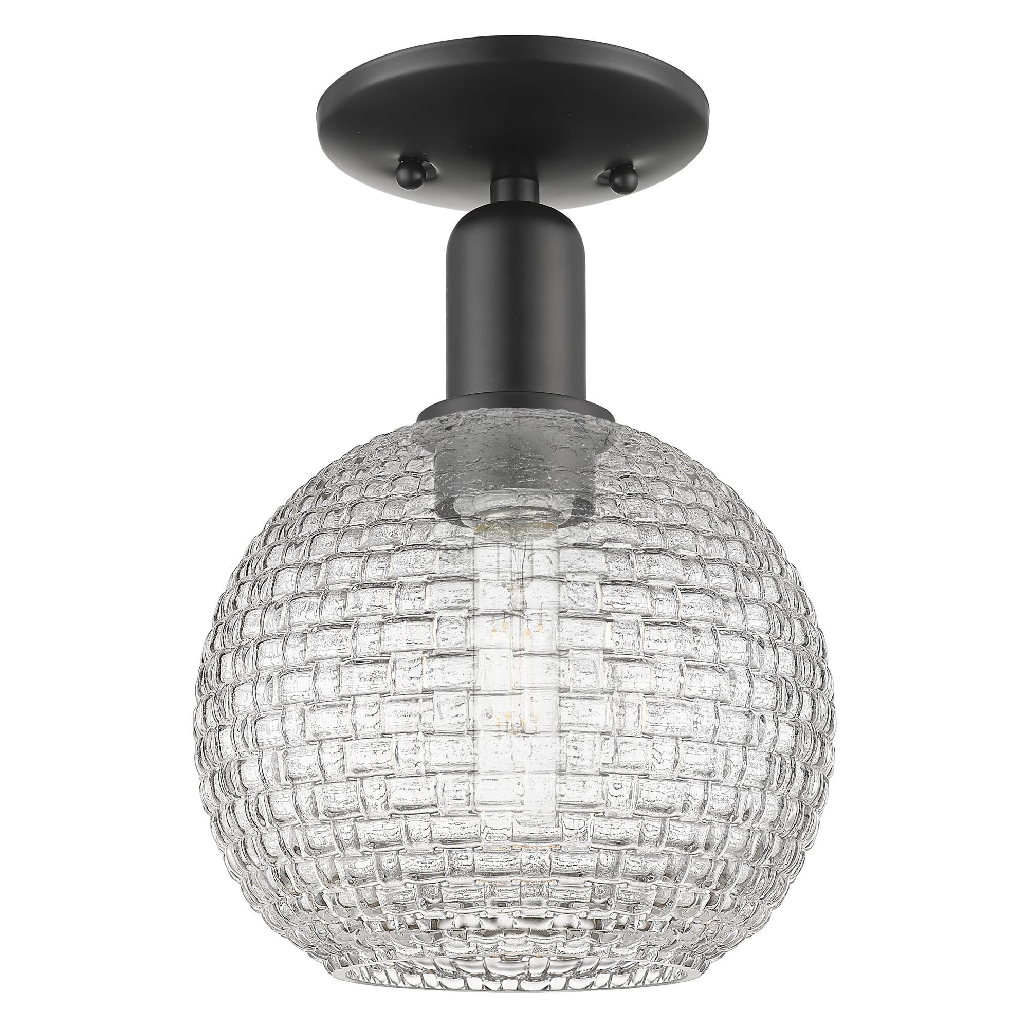 Shown in Matte Black finish and Clear Basketweave glass