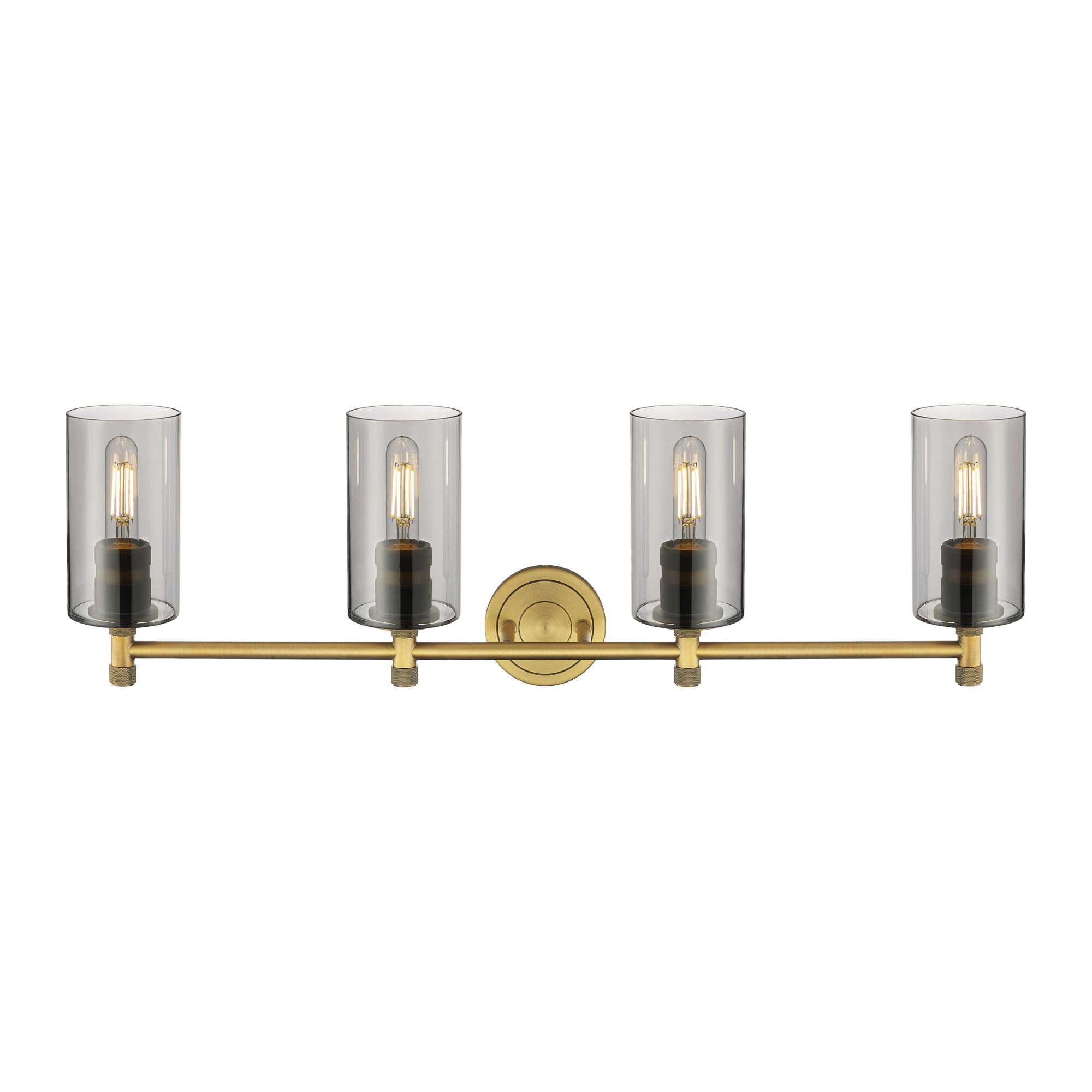 Shown in Brushed Brass finish and Plated Smoke glass