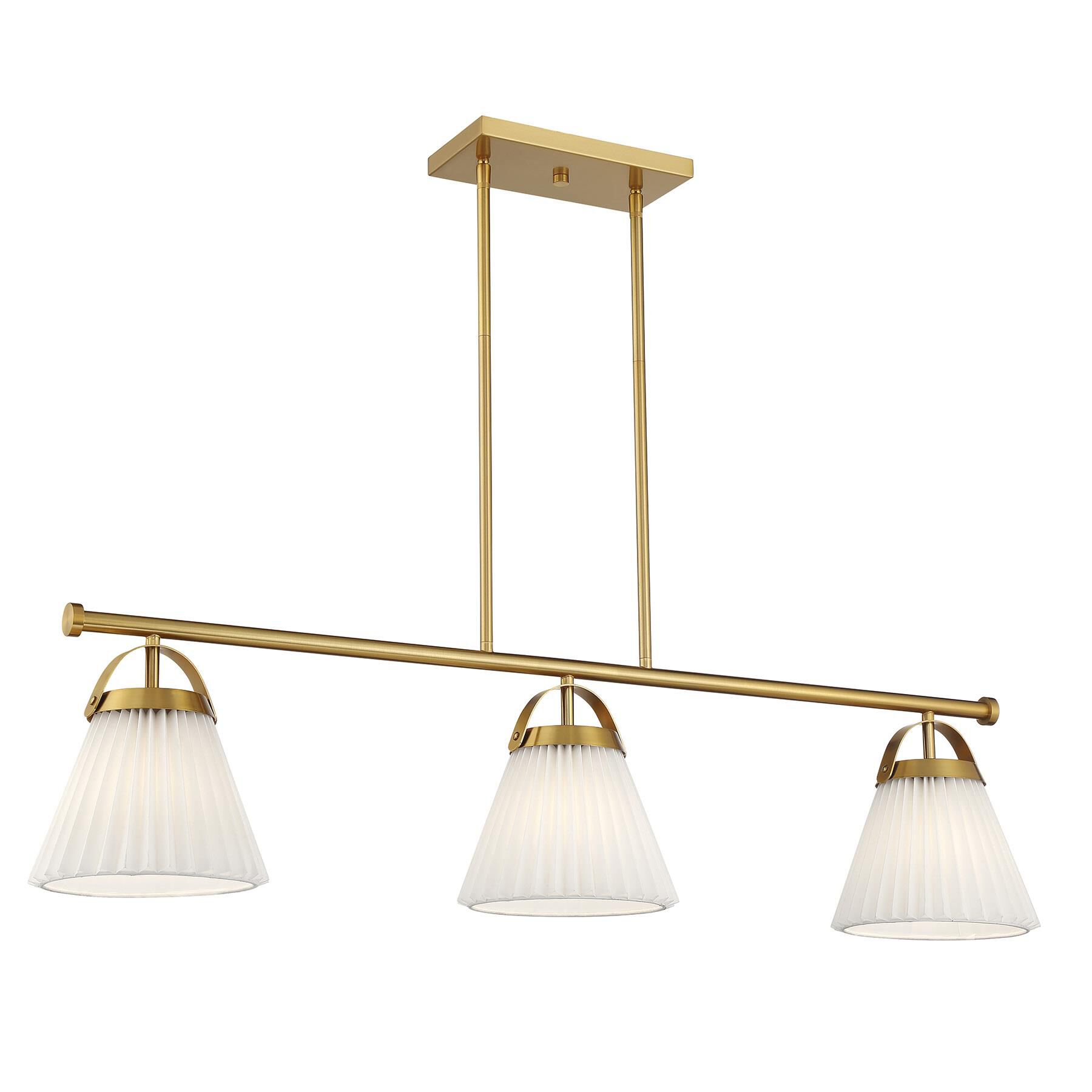 Shown in Natural Brass finish and White Knife Pleated Fabric shade