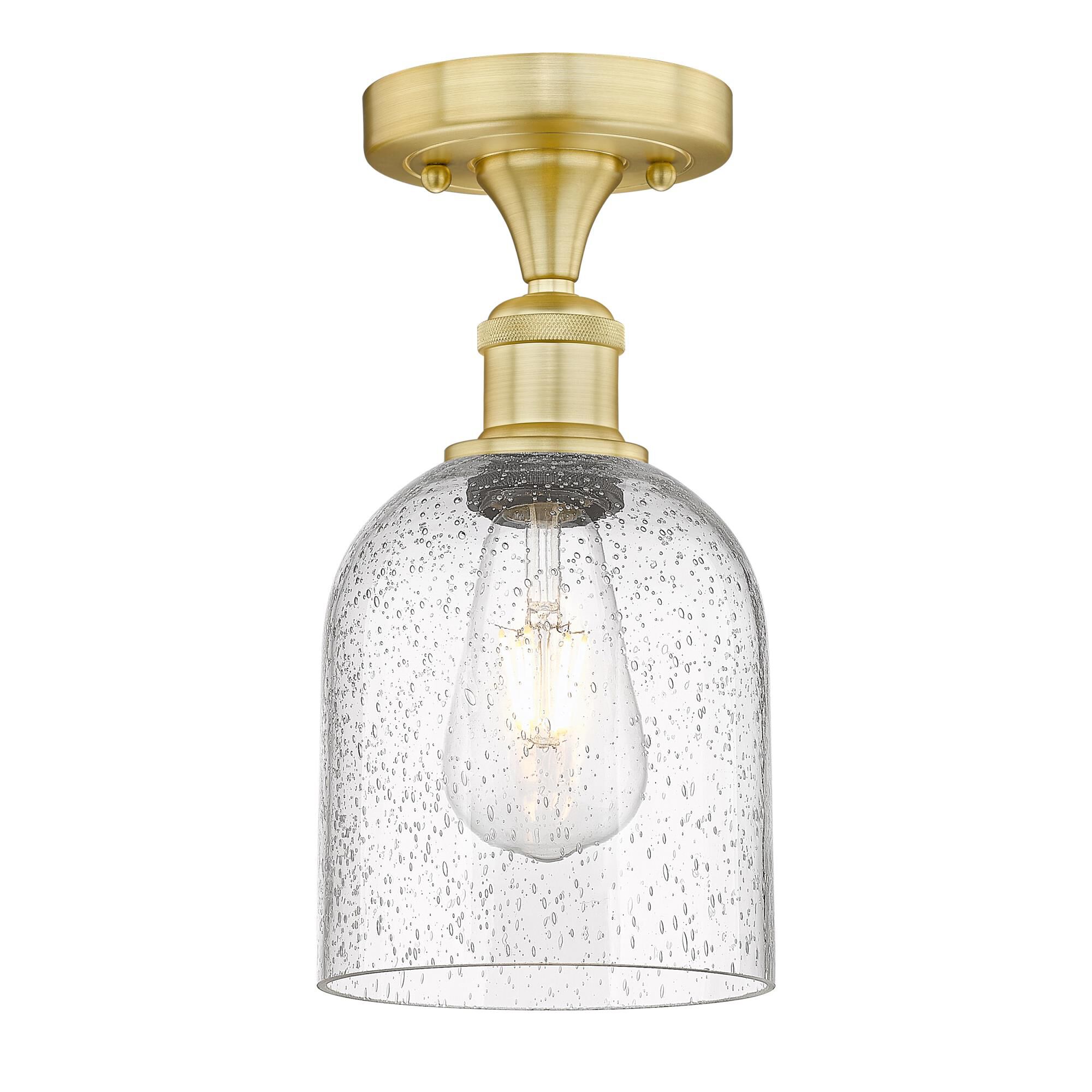 Shown in Satin Gold finish and Seedy glass