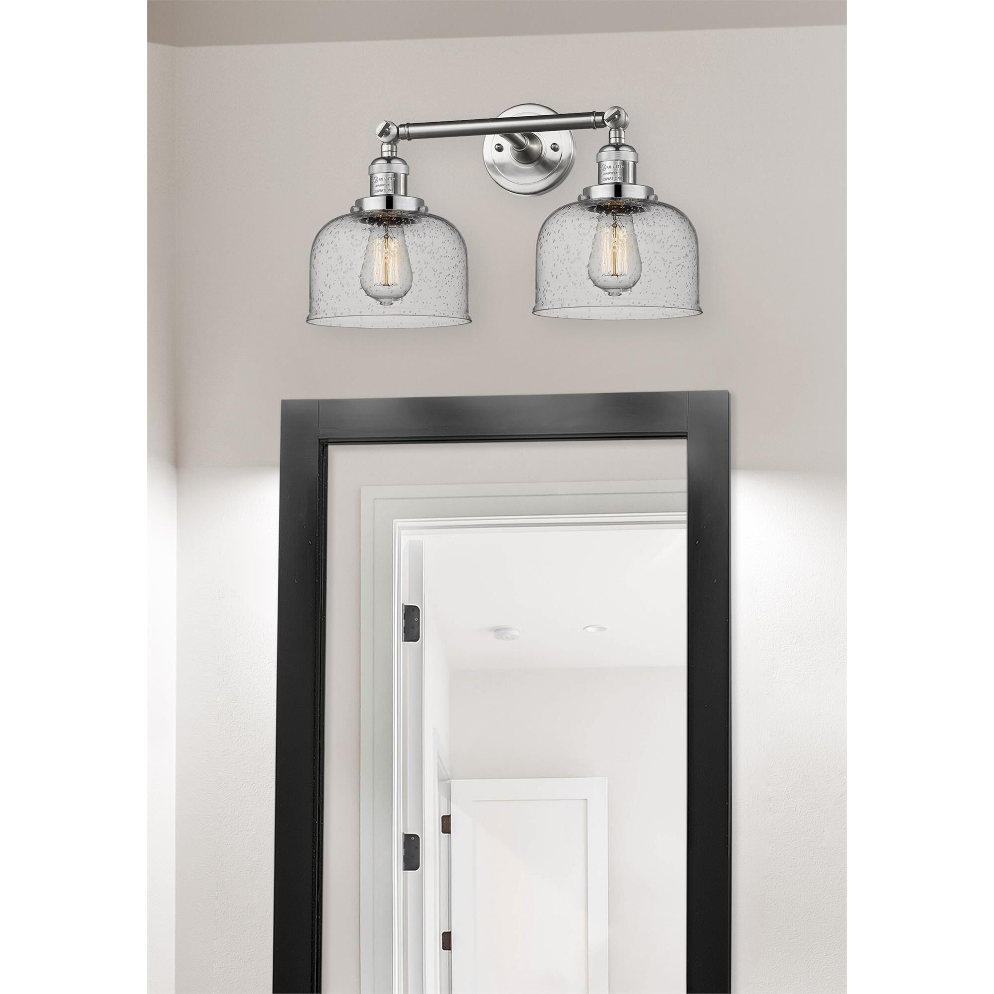 Shown in Brushed Satin Nickel finish and Seedy glass