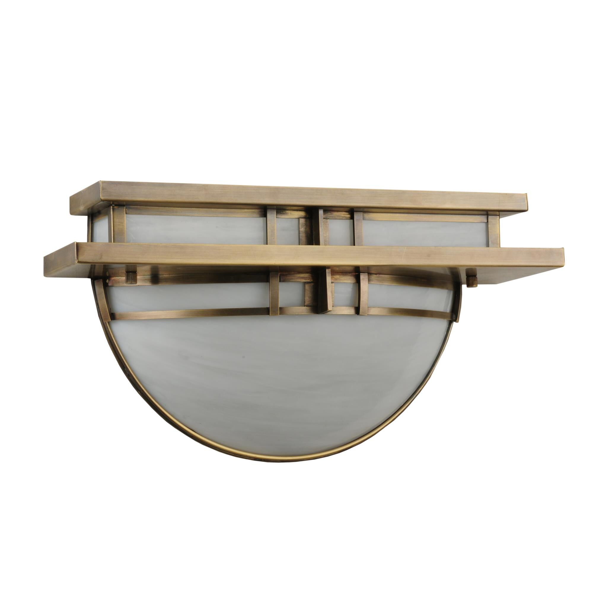 Shown in Antique Brass finish and White glass