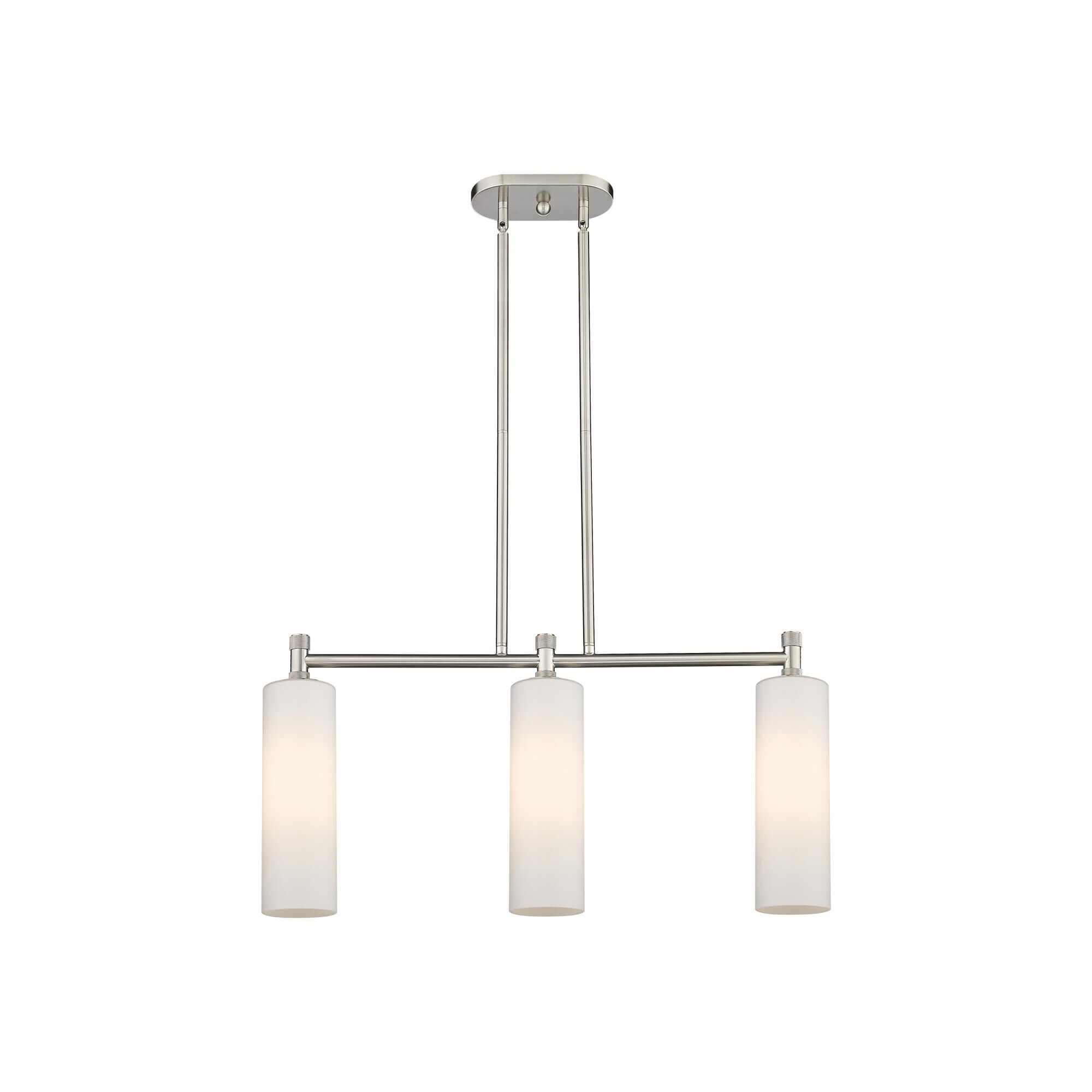 Shown in Satin Nickel finish and Matte White glass