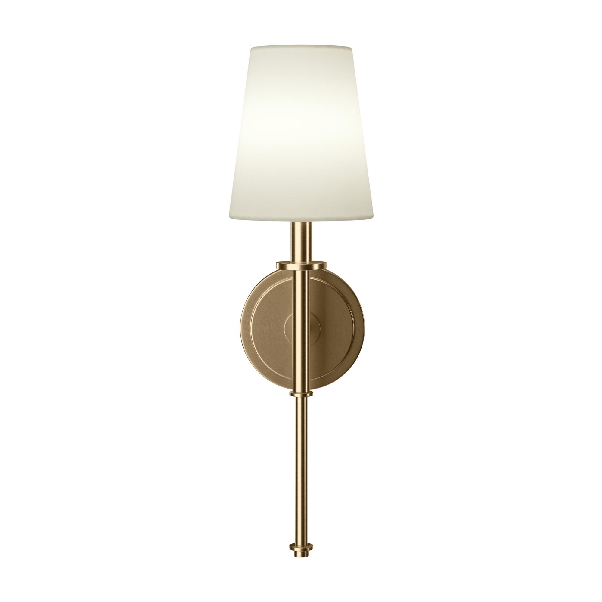 Shown in Champagne Bronze finish and Fabric shade