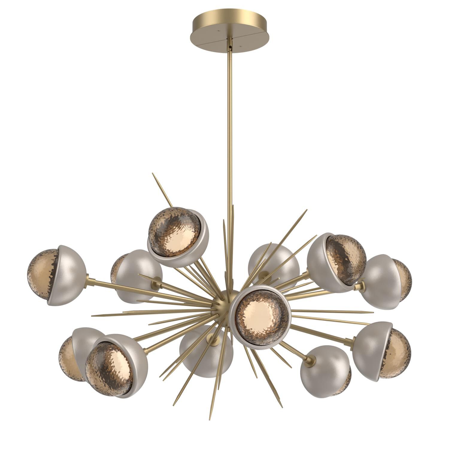 Shown in Gilded Brass finish and Bronze glass and Beige Silver accent
