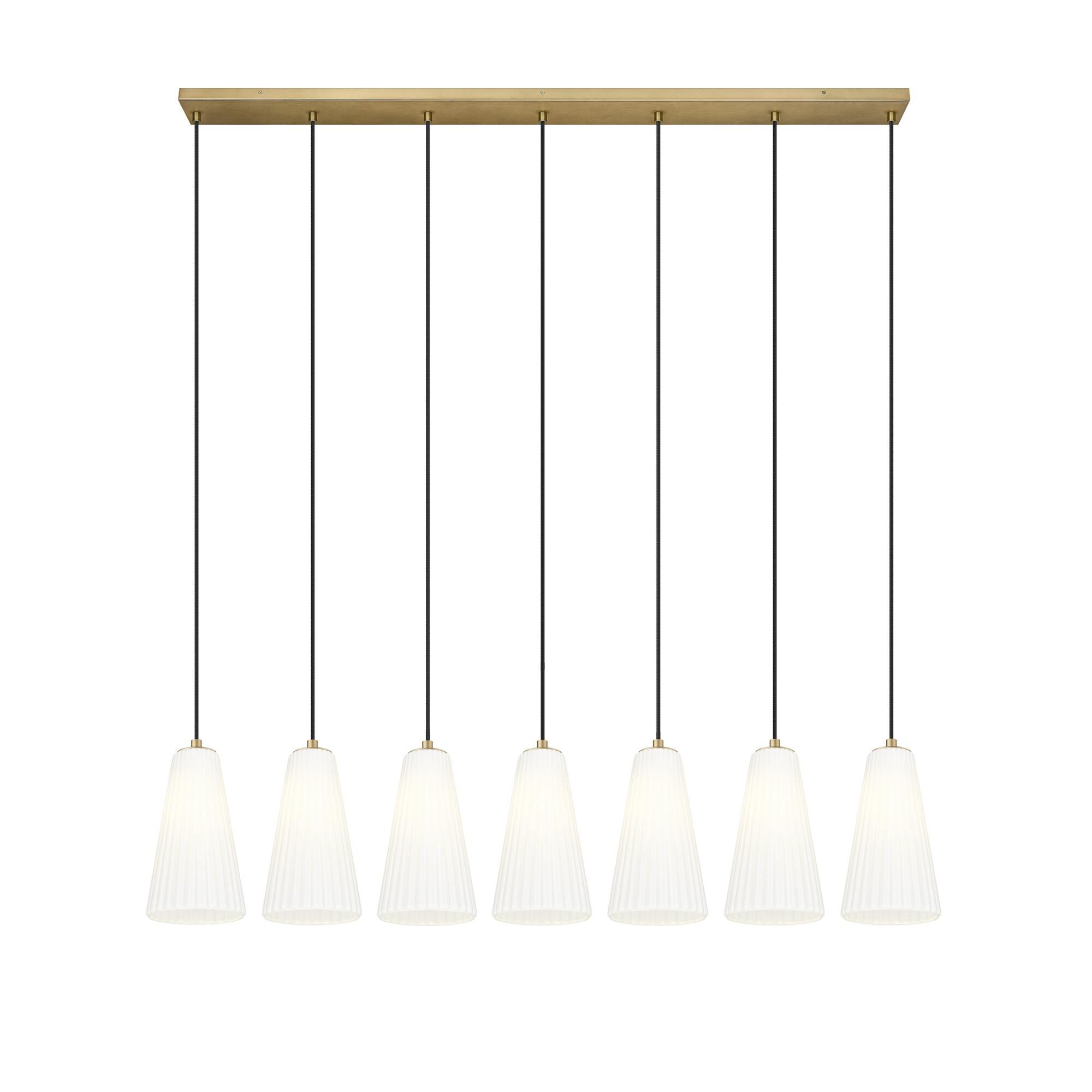 Shown in Modern Gold finish and White glass and White shade