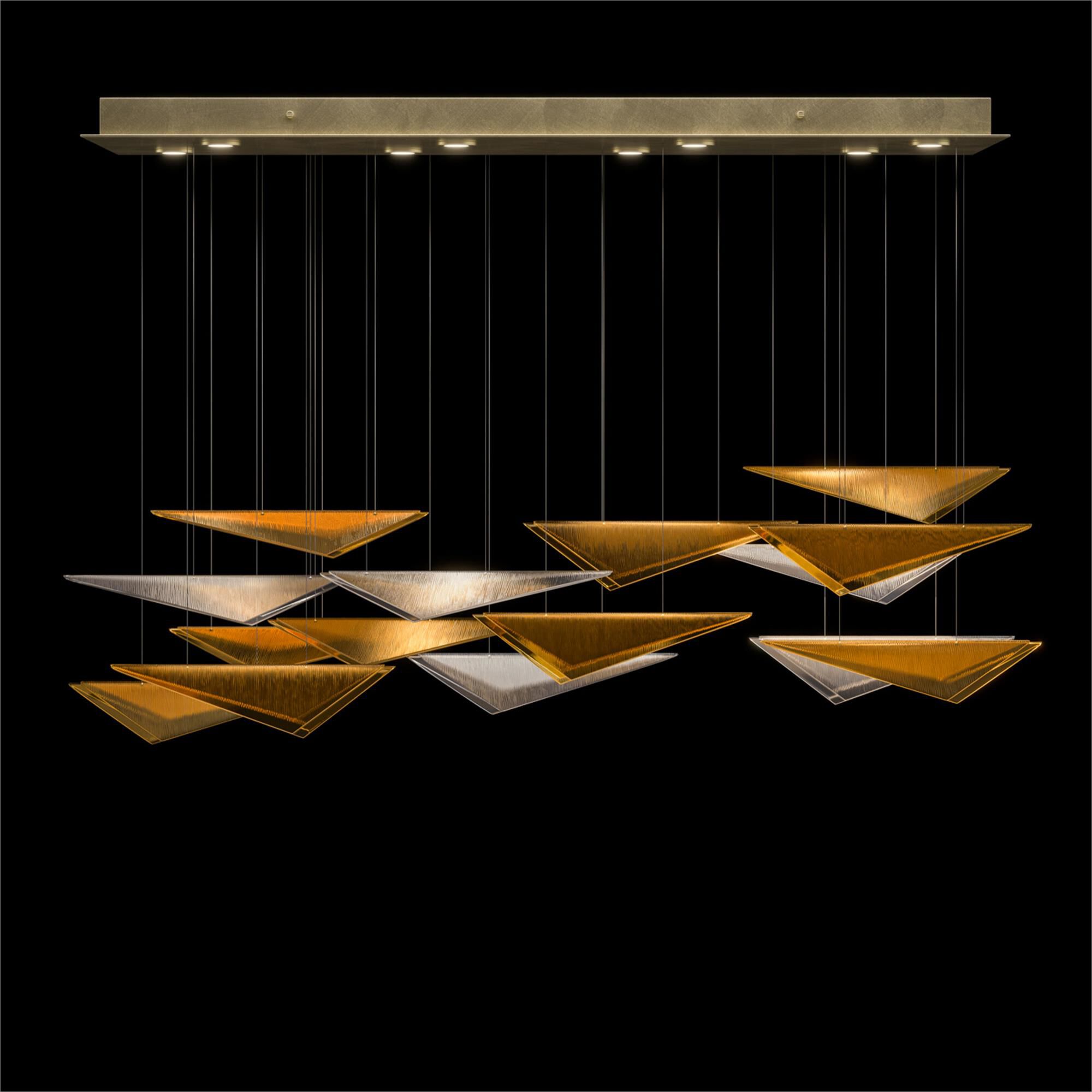 Shown in Gold finish and Amber Linear glass