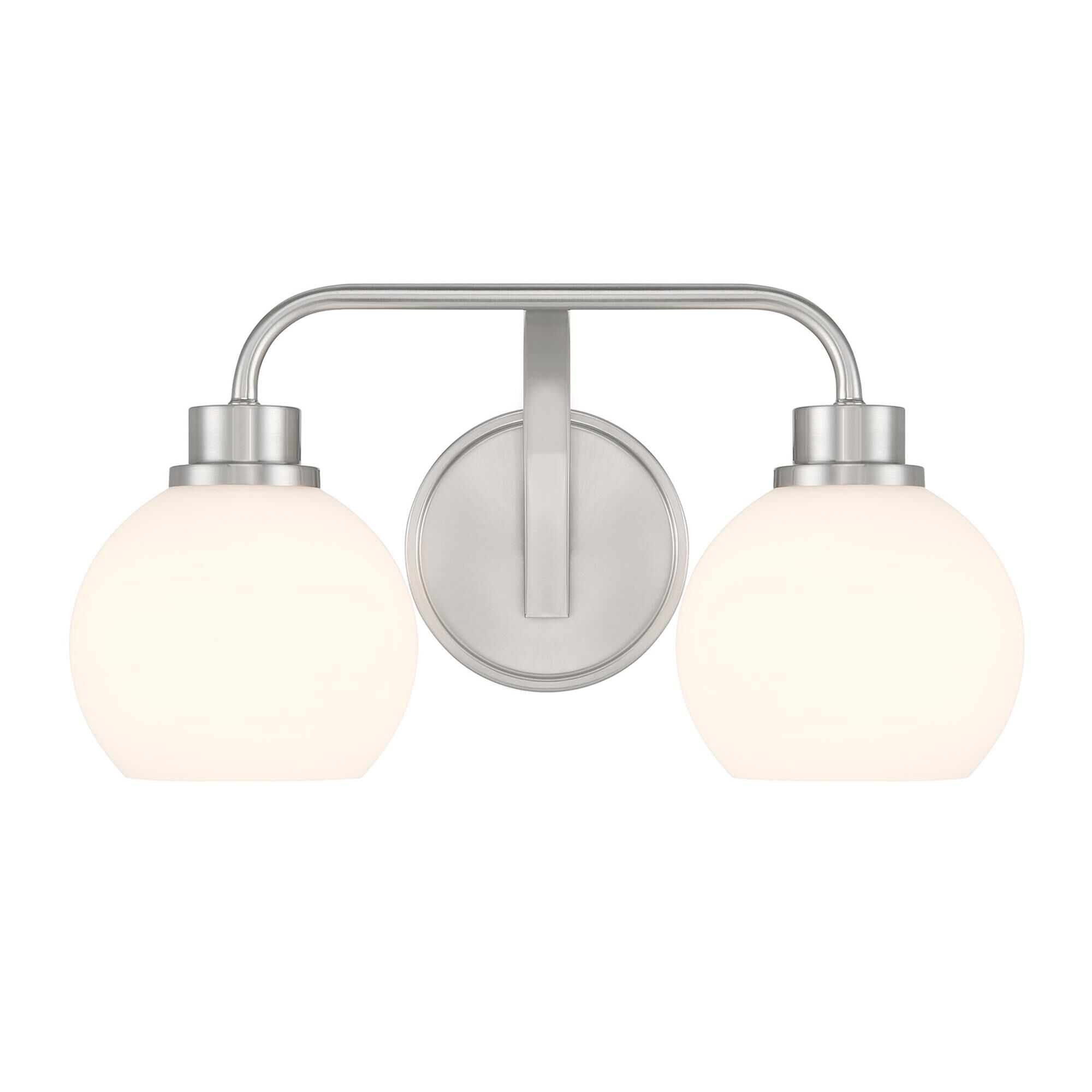 Shown in Brushed Nickel finish and White Opal glass and Glass shade