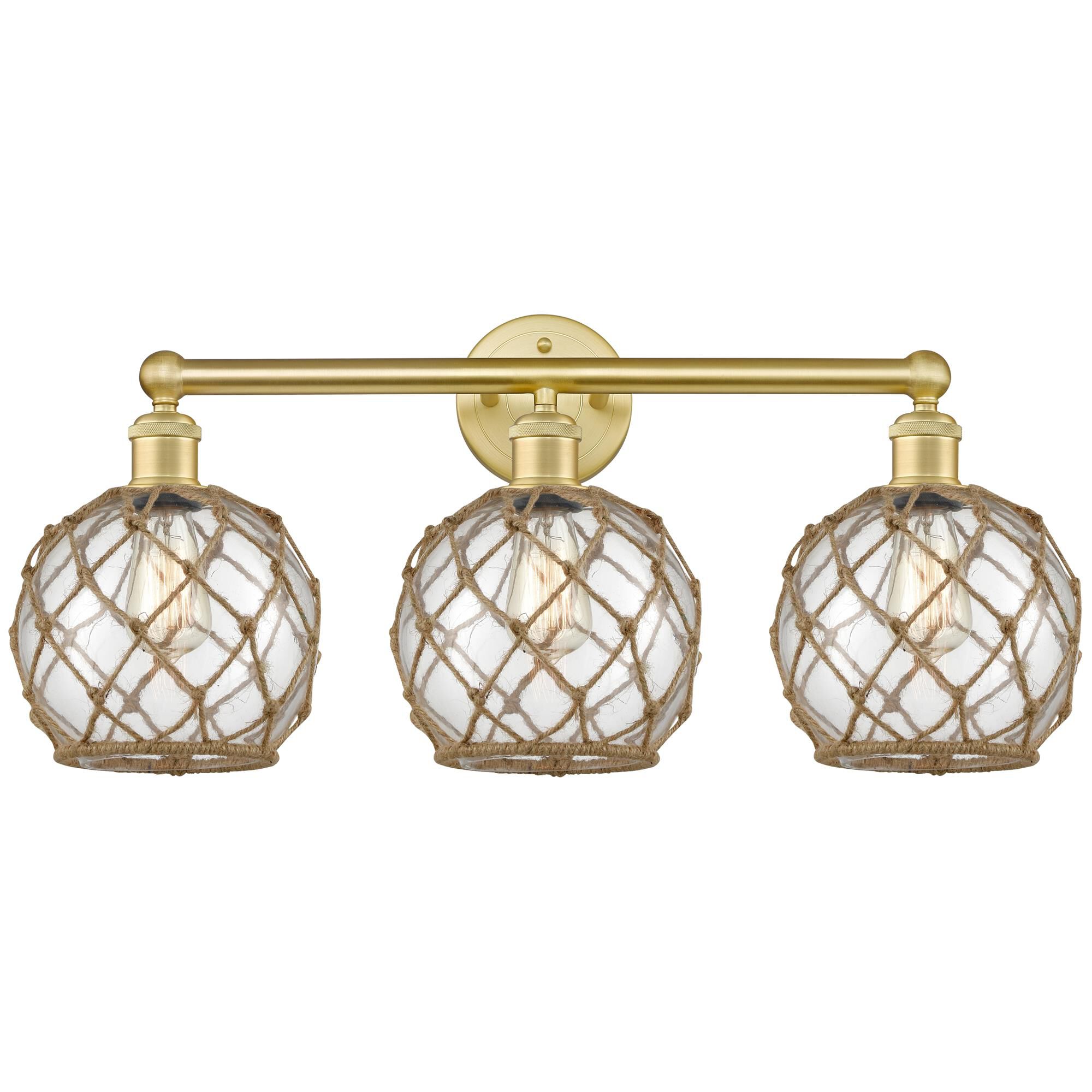 Shown in Satin Gold finish and Clear with Brown Rope glass
