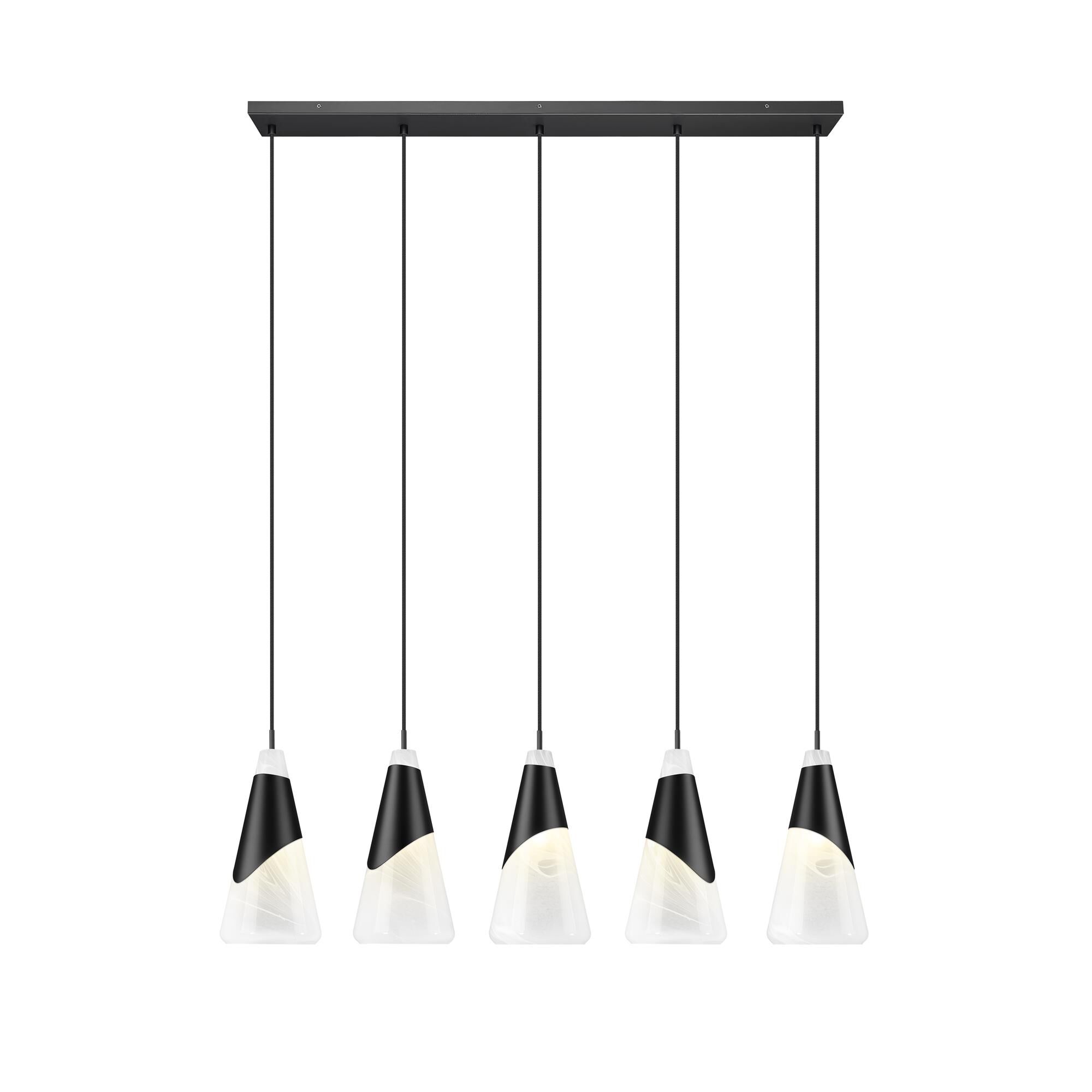 Shown in Matte Black finish and White Swirl glass and White Swirl shade
