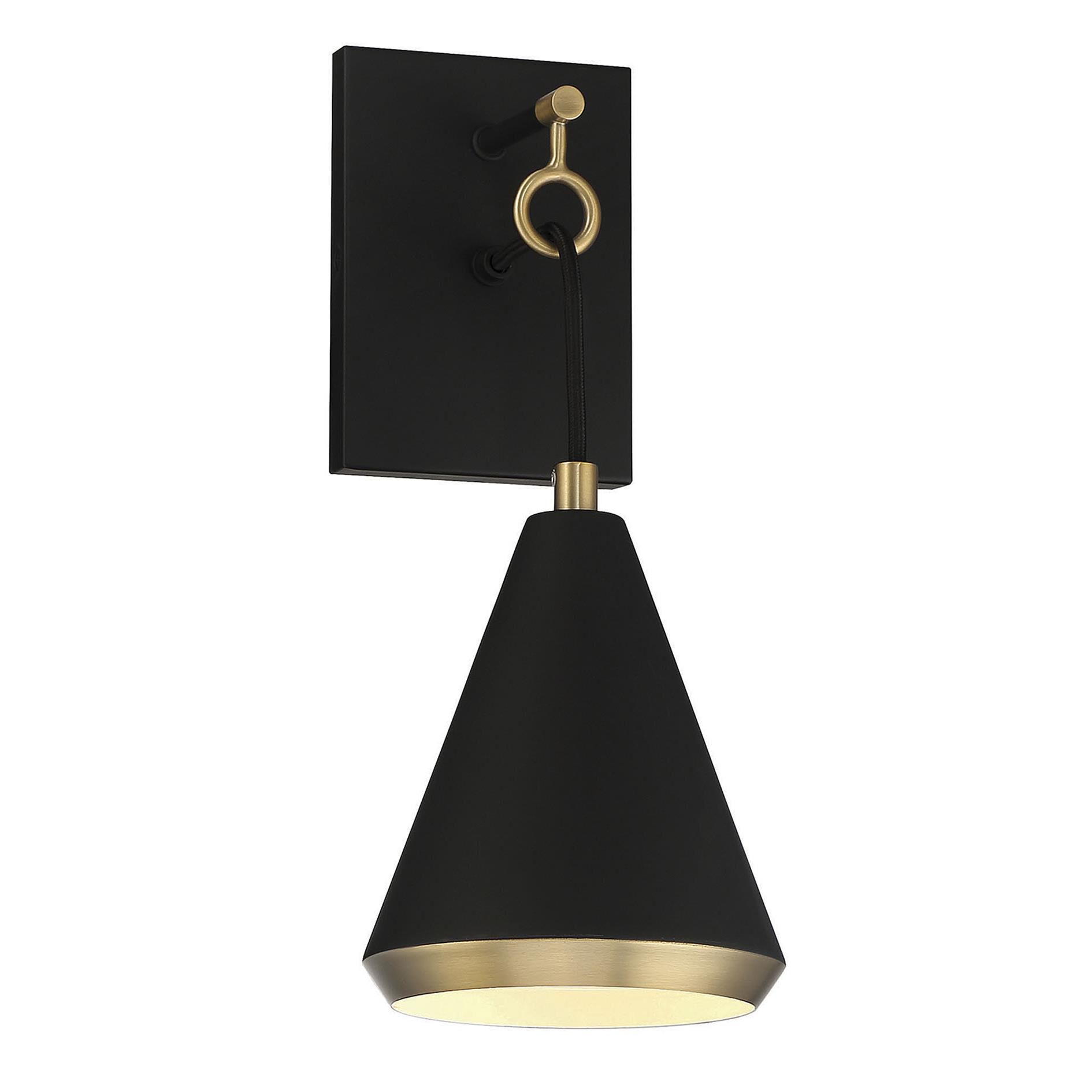 Shown in Matte Black With Natural Brass finish and Matte Black Metal shade
