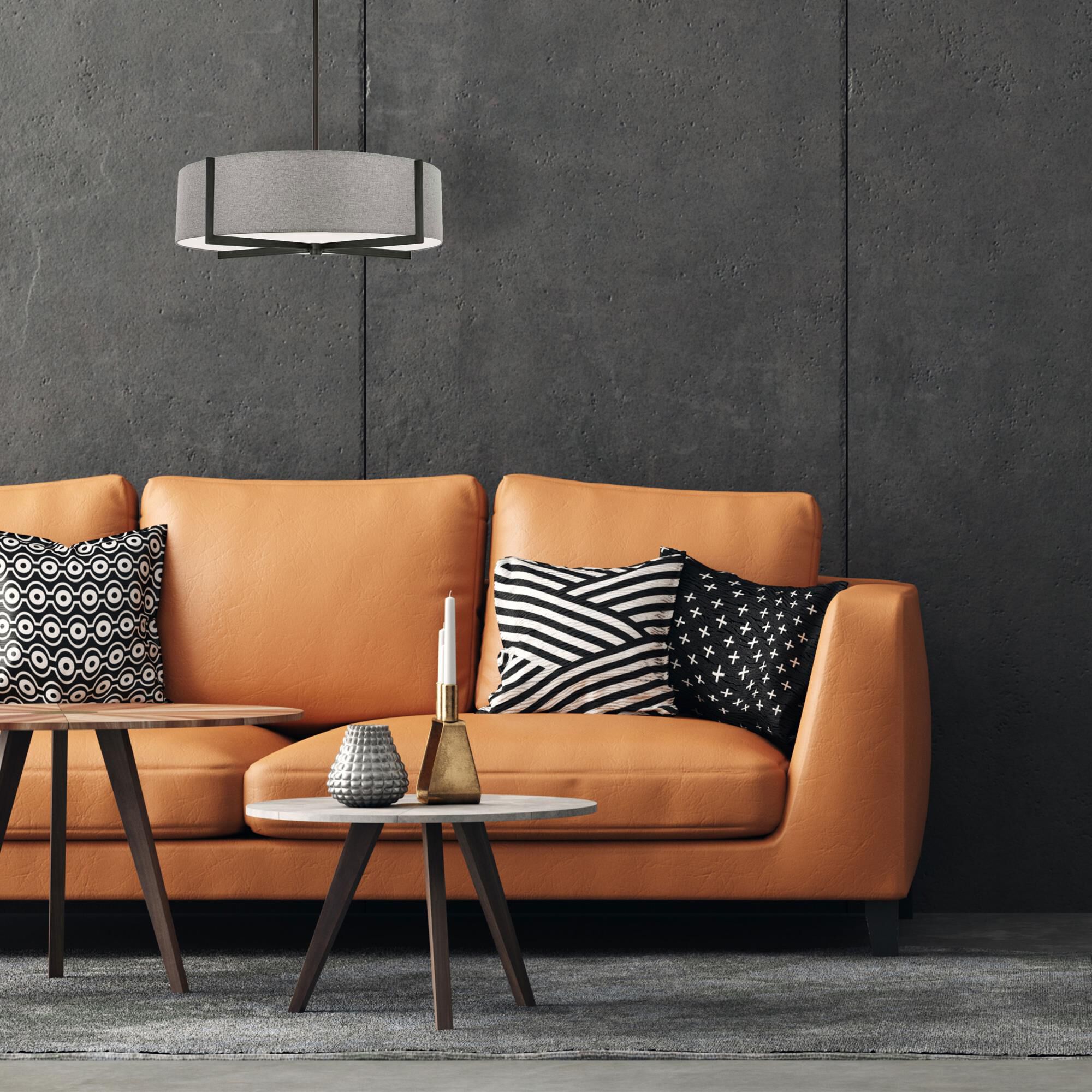 Shown in Matte Black finish and Grey Fabric shade