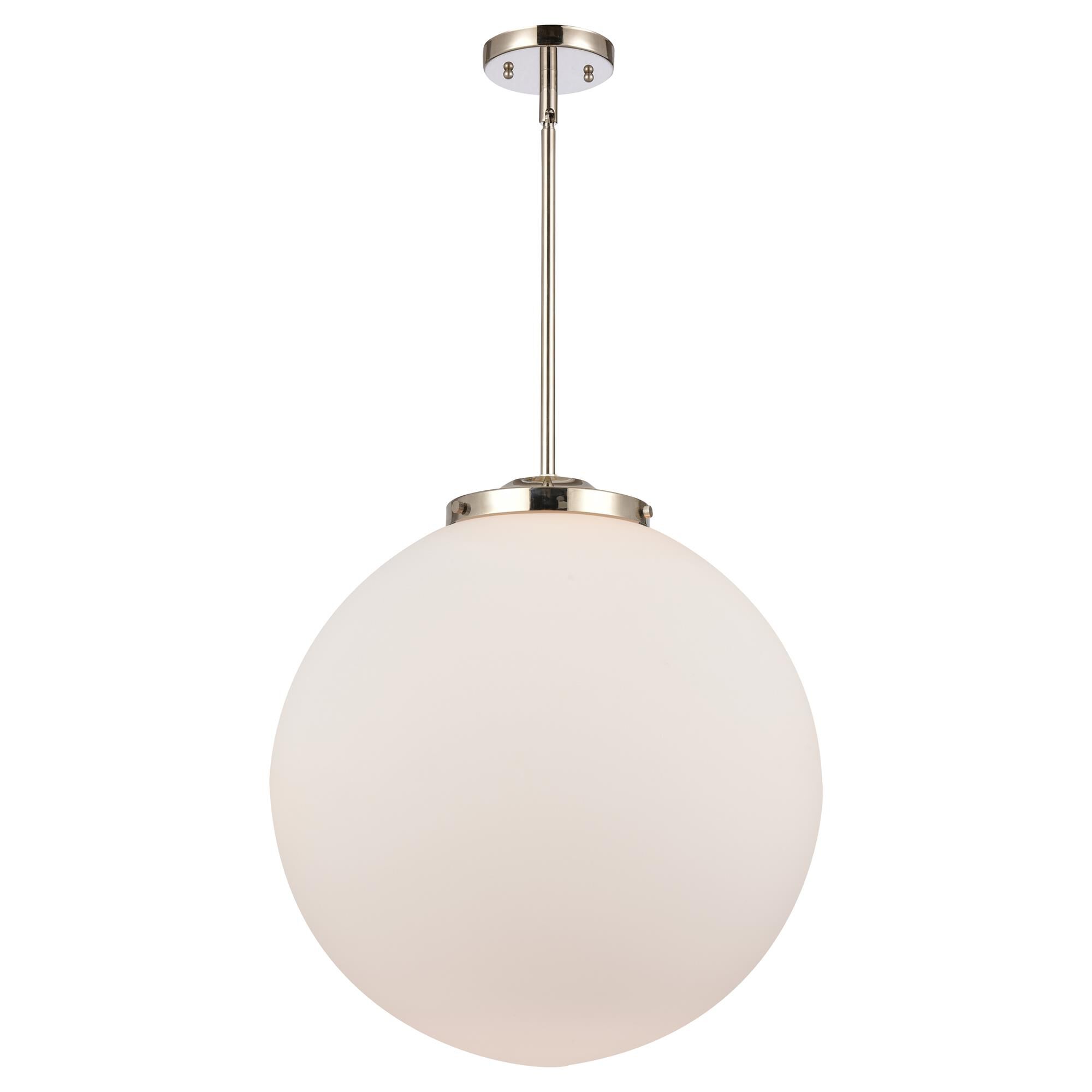 Shown in Polished Nickel finish and Matte White Cased Beacon glass