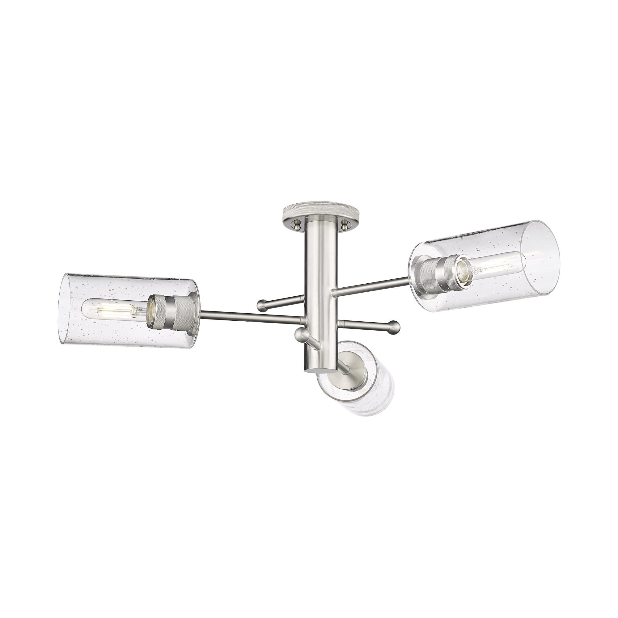 Shown in Satin Nickel finish and Seedy glass and Seedy Glass shade