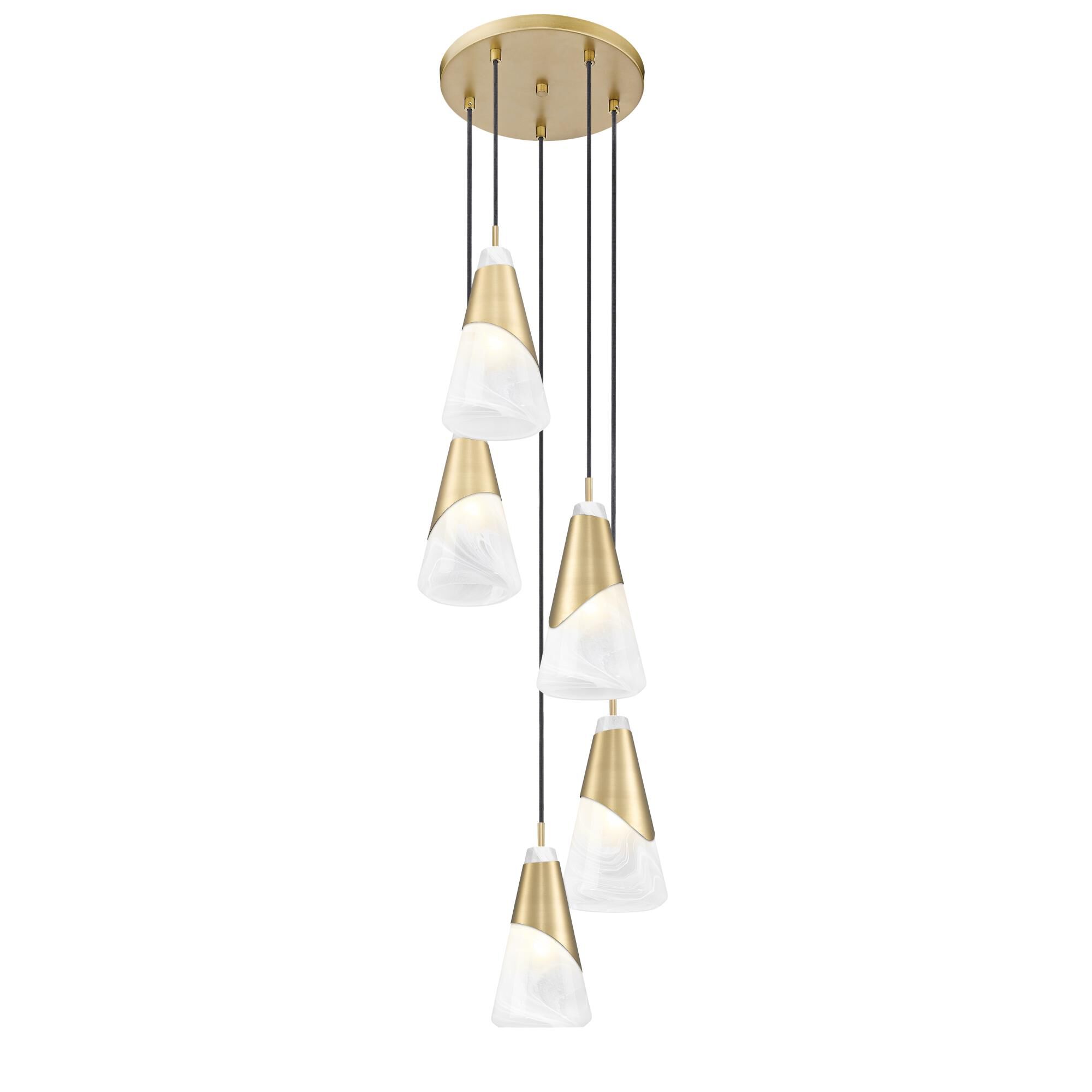 Shown in Modern Gold finish and White Swirl glass and White Swirl shade