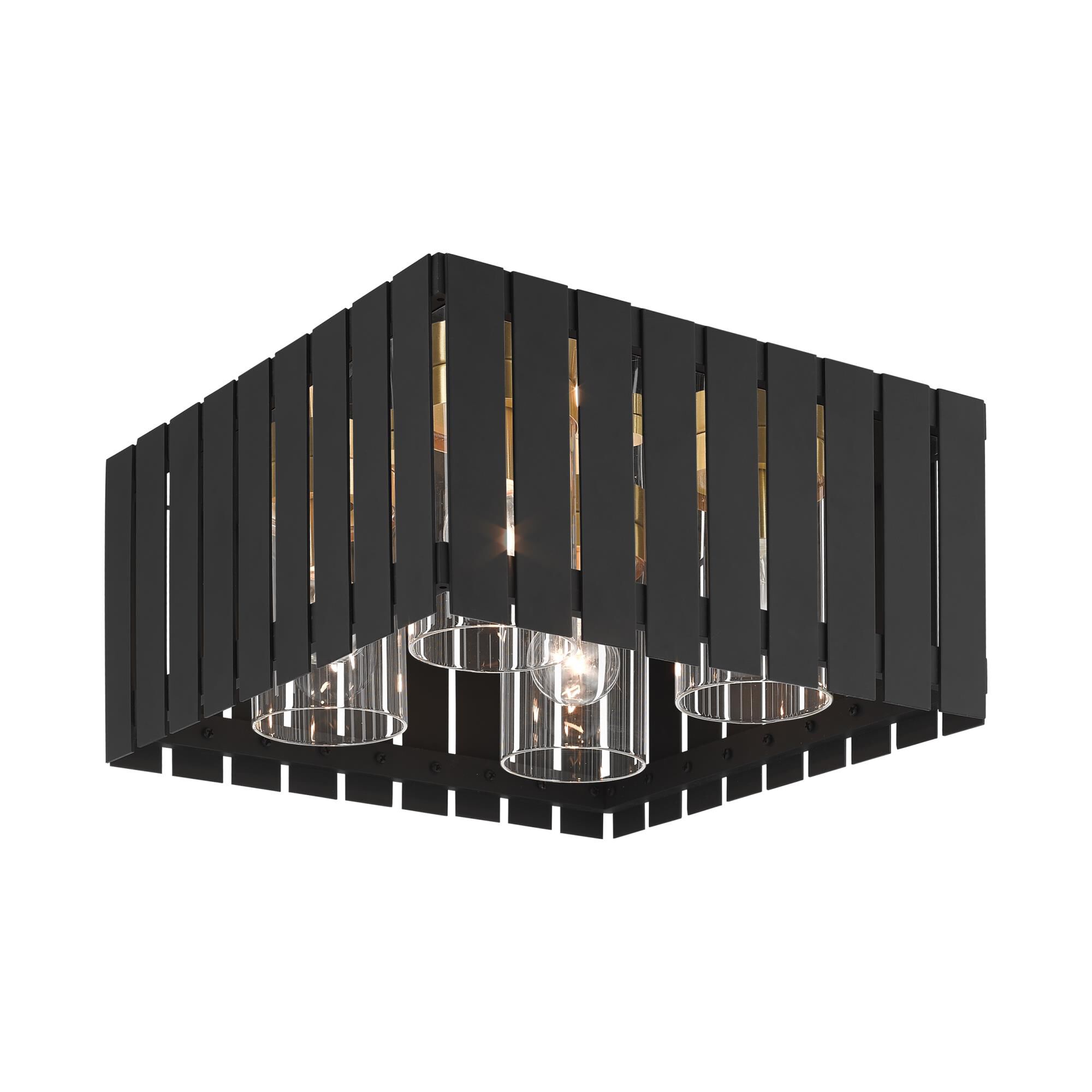 Shown in Black With Satin Brass Accents finish and Clear glass and Clear Glass shade