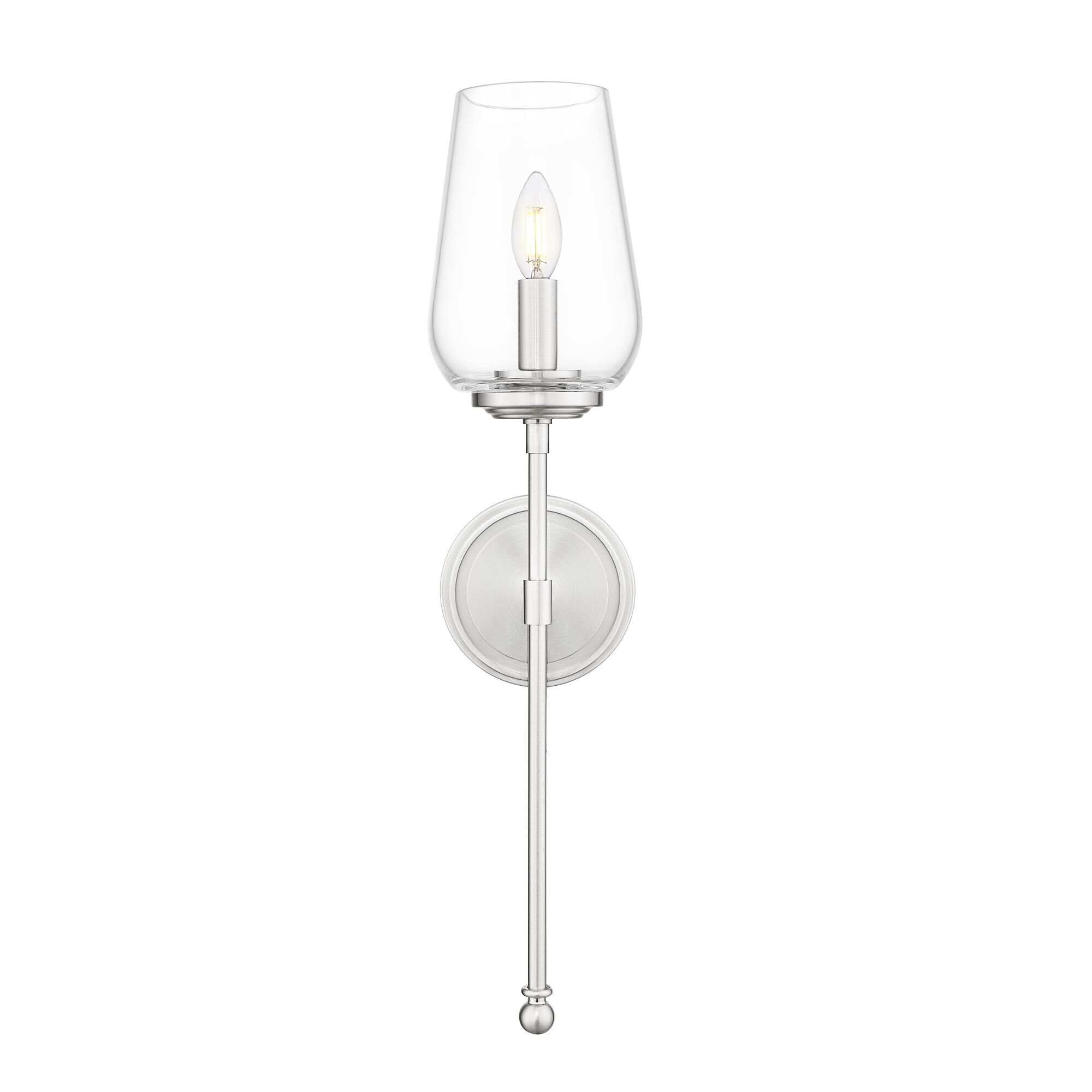 Shown in Brushed Nickel finish and Clear glass