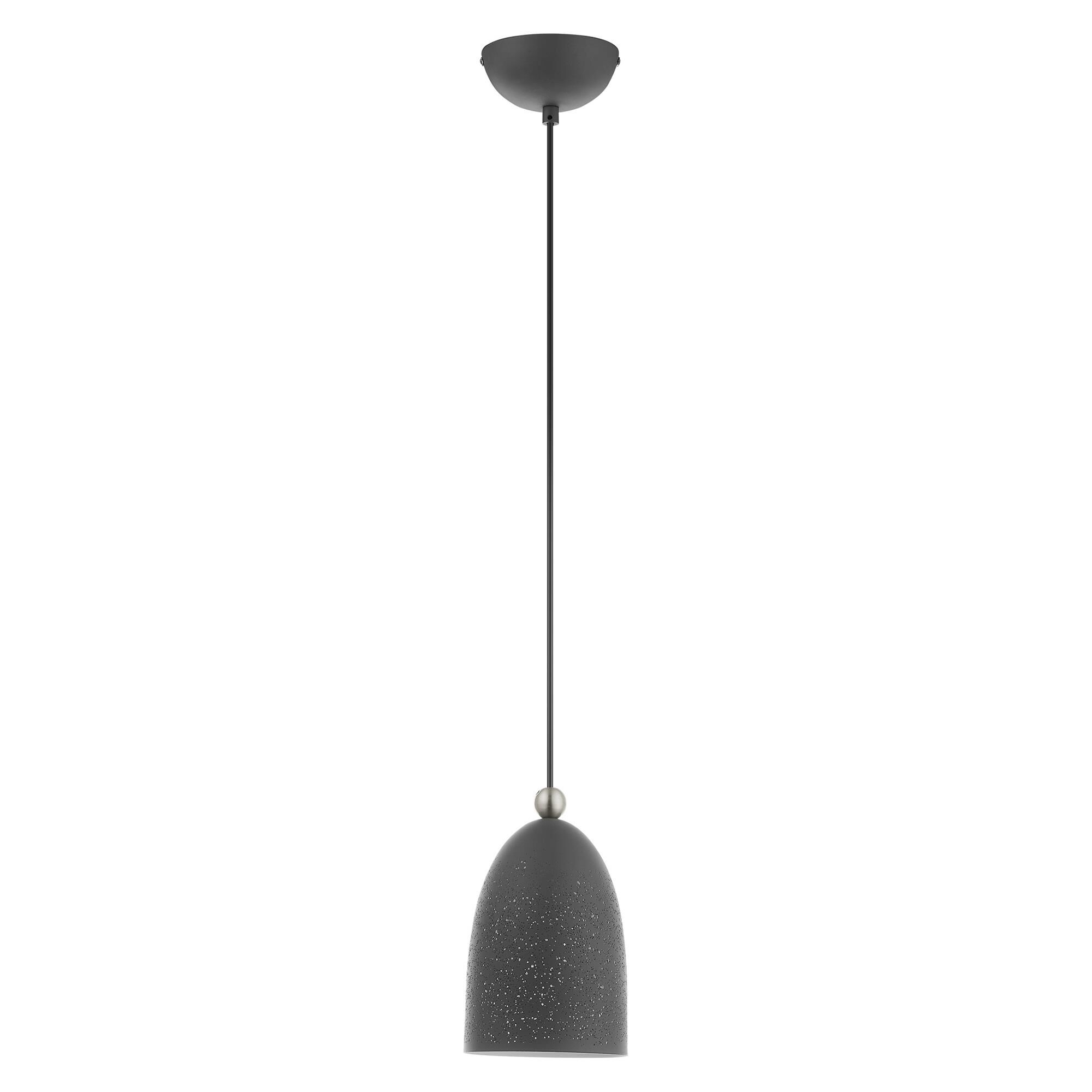 Shown in Scandinavian Gray With Brushed Nickel Accents finish and Scandinavian Gray Ornamental Metal Shade With White Finish Inside glass and Scandinavian Gray Ornamental Metal  With White Finish Inside shade