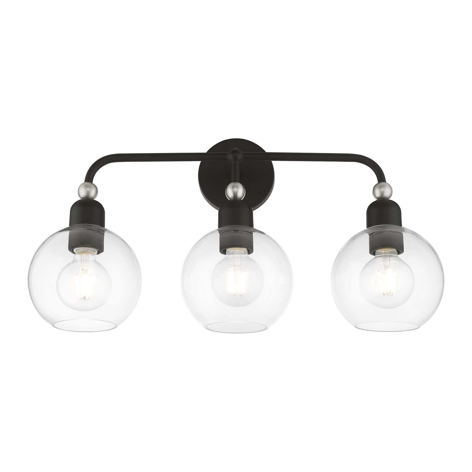 Shown in Black with Brushed Nickel Accents finish and Clear glass