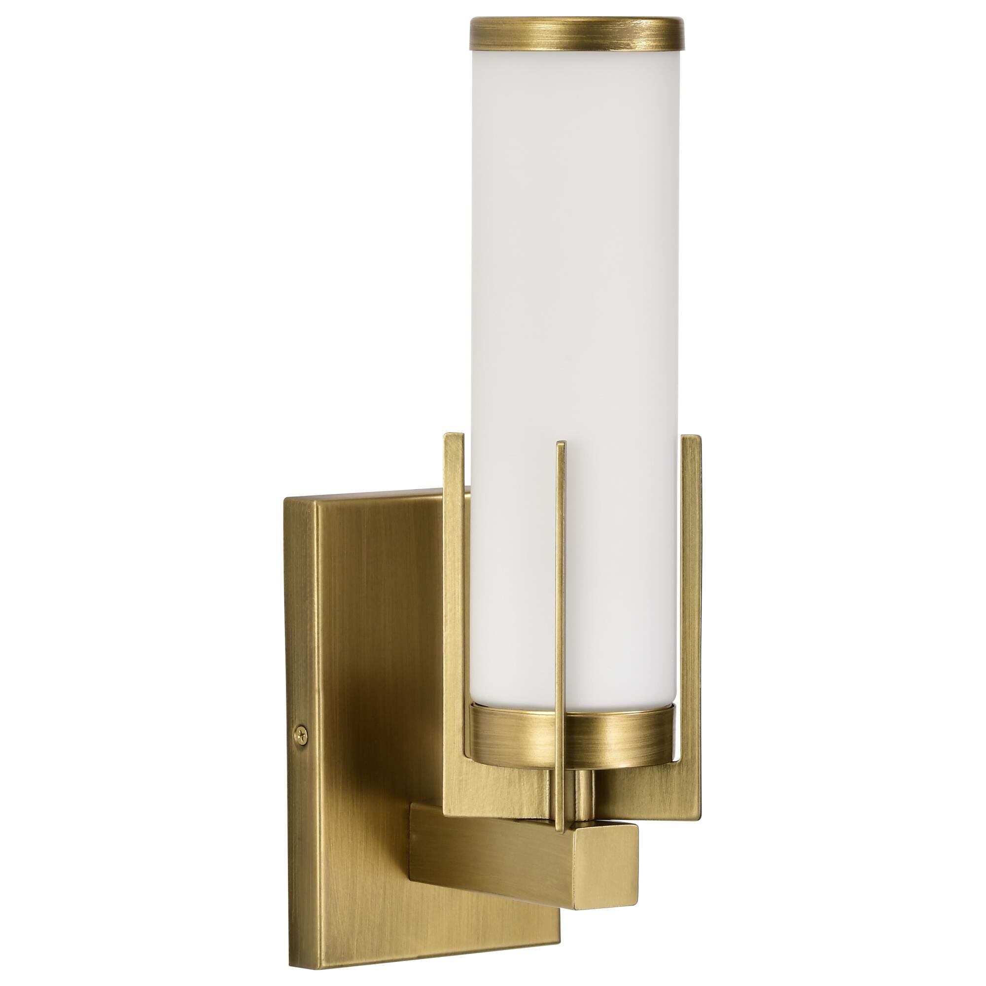 Shown in Natural Brass finish and White glass
