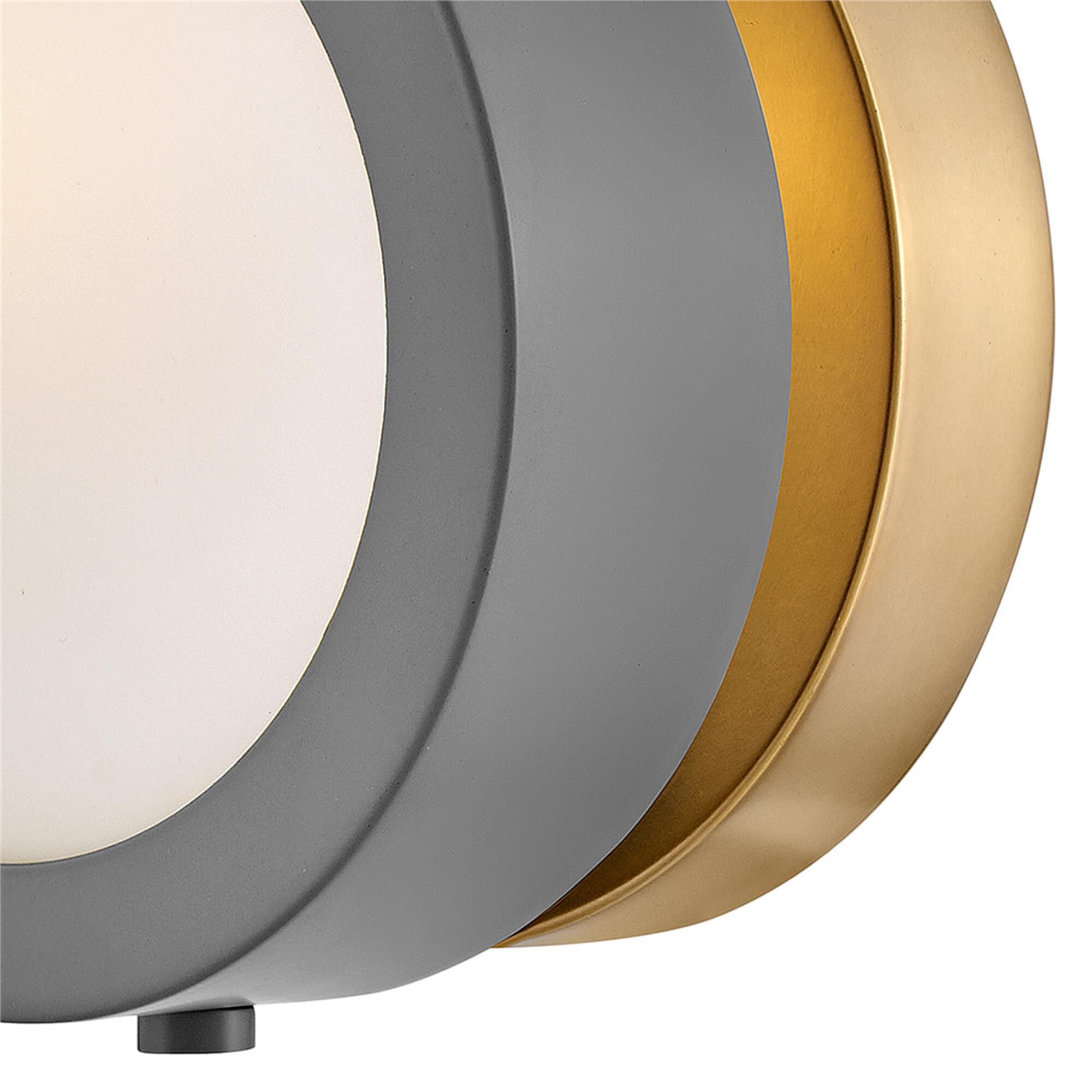 Shown in Dark Matte Grey with Heritage Brass Accents finish and Etched Opal glass