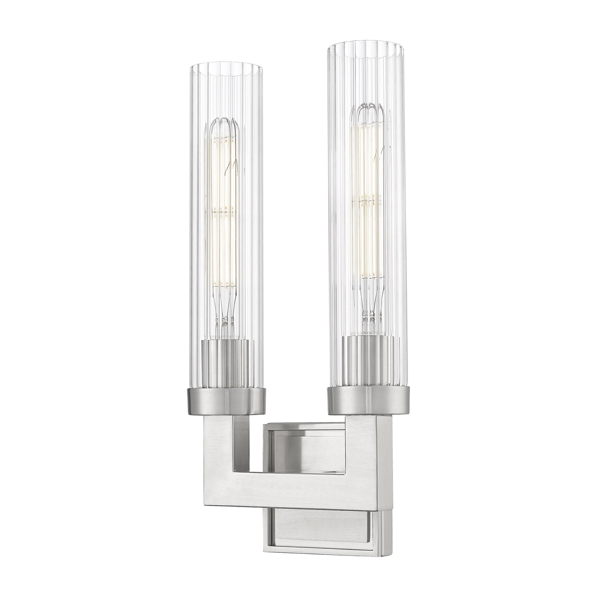 Shown in Brushed Nickel finish and Clear Ribbed glass and Clear Ribbed shade