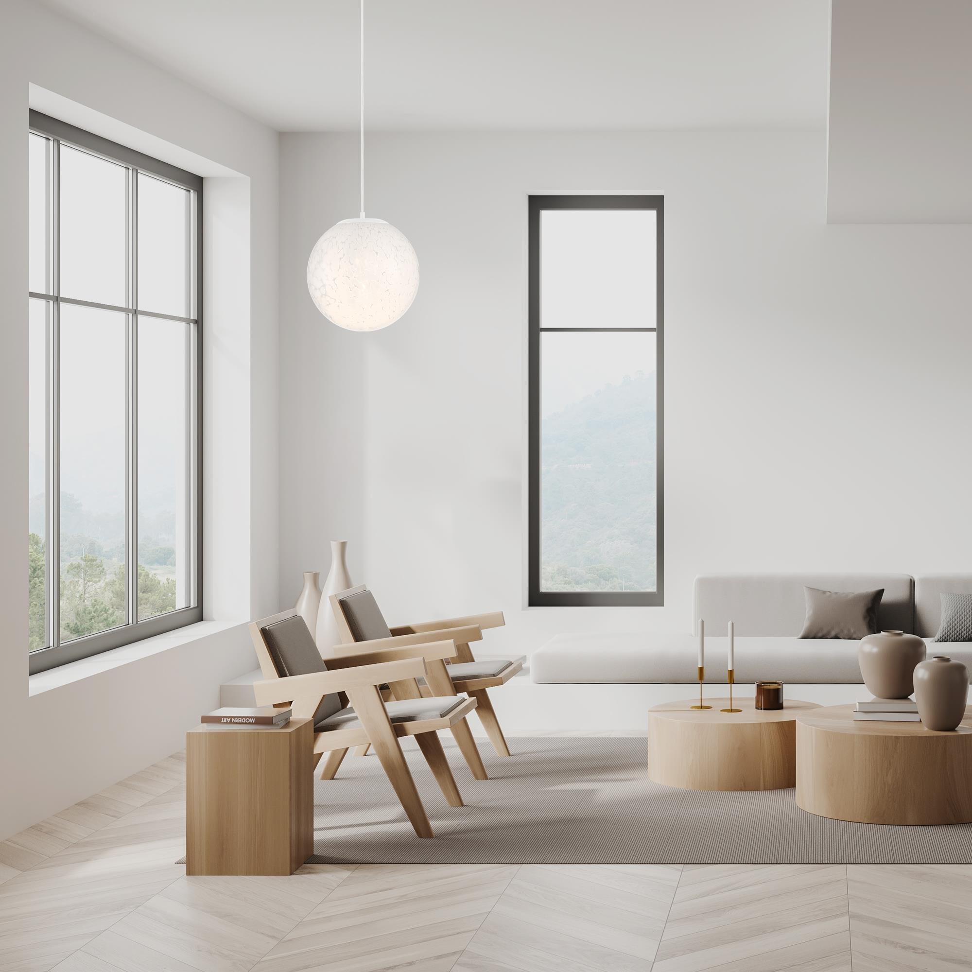 Shown in Matte White finish and White Art glass