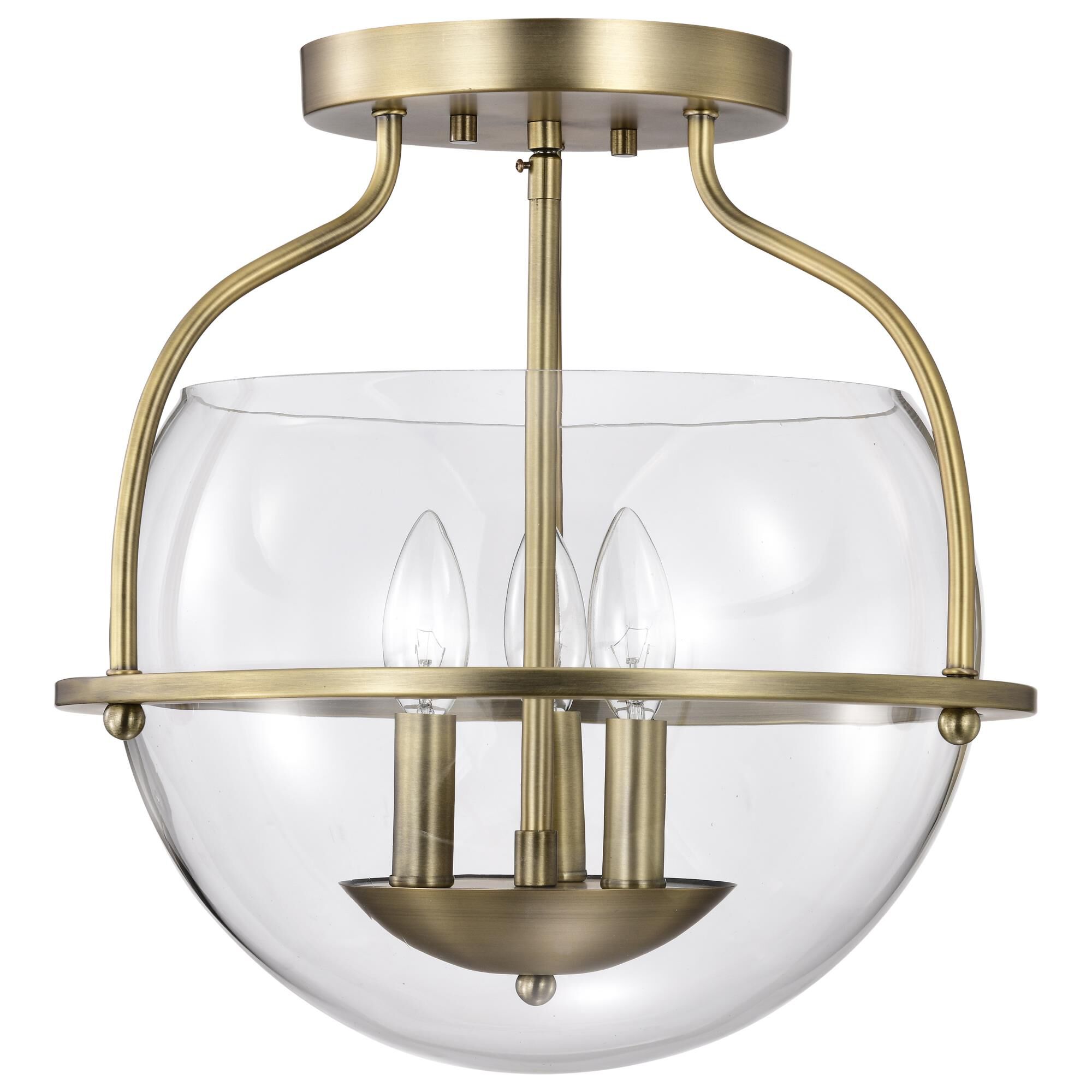 Shown in Vintage Brass finish and Clear glass