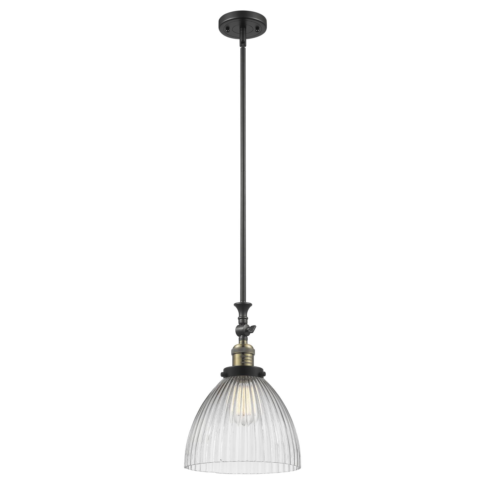 Shown in Black Antique Brass finish and Clear Halophane glass