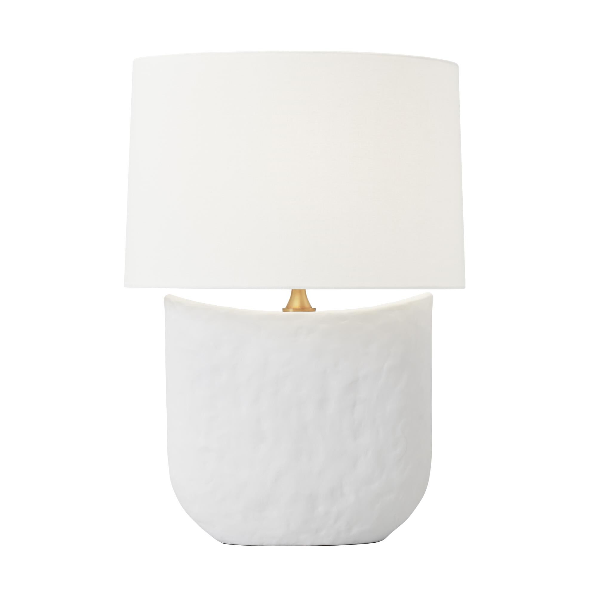 Shown in Matte White Ceramic finish and White Linen Fabric shade