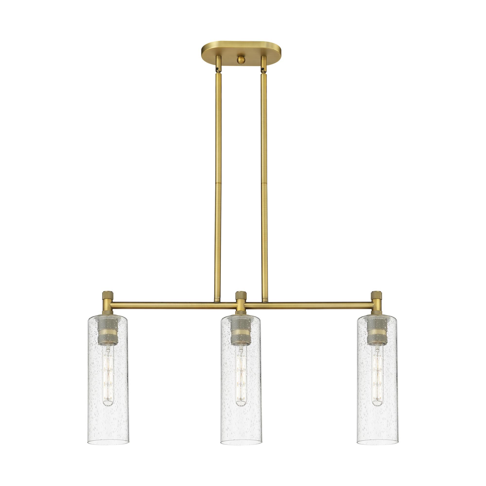Shown in Brushed Brass finish and Seedy glass