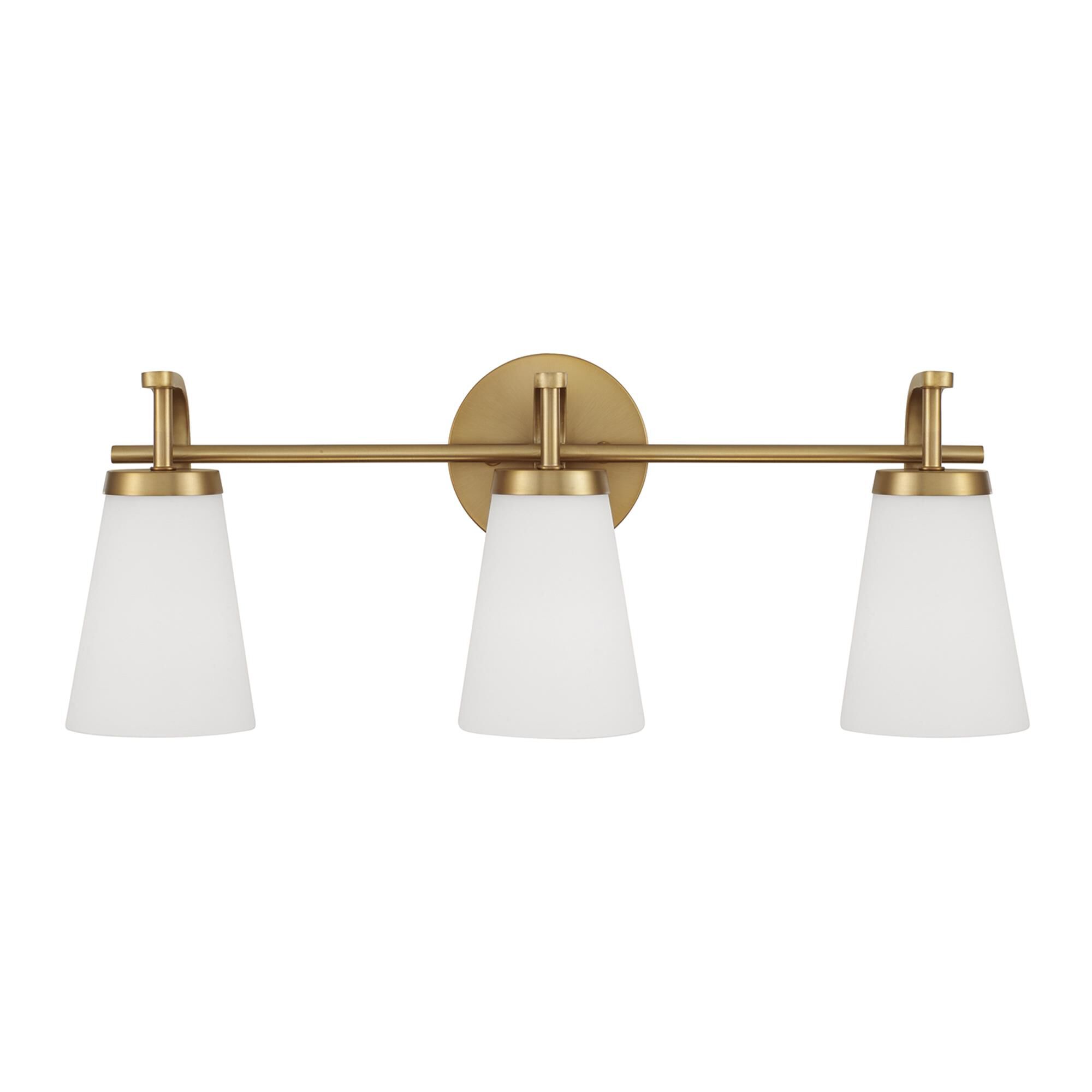 Shown in Aged Brass finish and Soft White glass