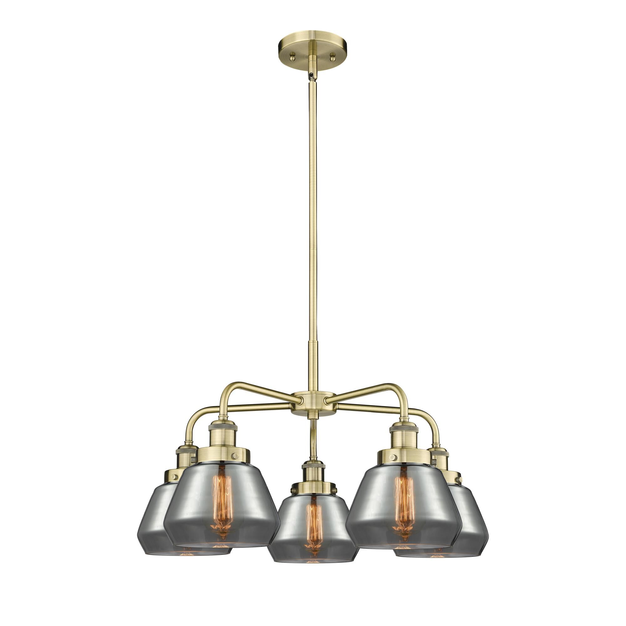 Shown in Antique Brass finish and Plated Smoke glass