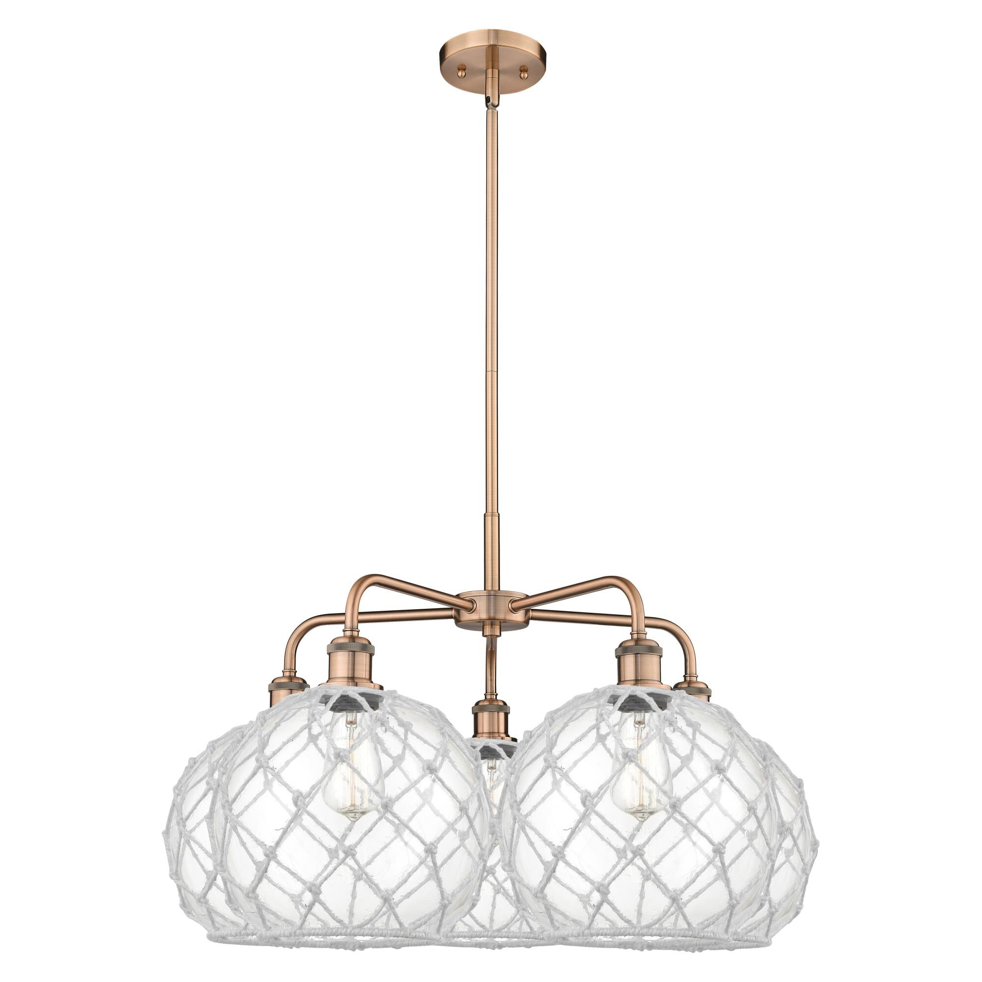 Shown in Antique Copper finish and Clear with White Rope glass