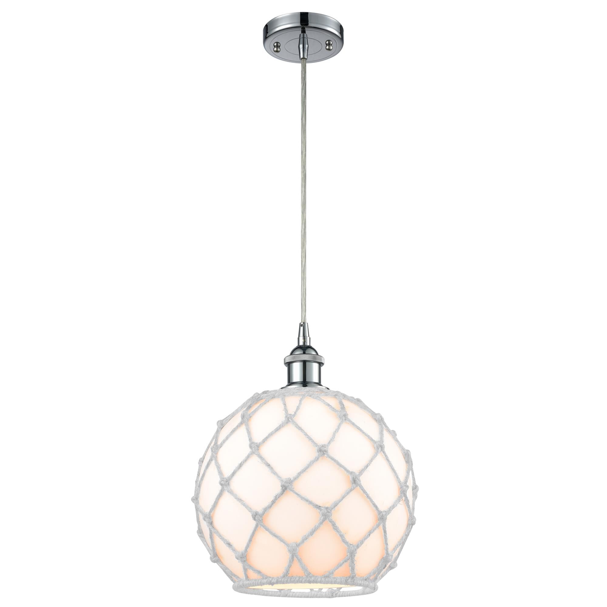 Shown in Polished Chrome finish and White With White Rope glass