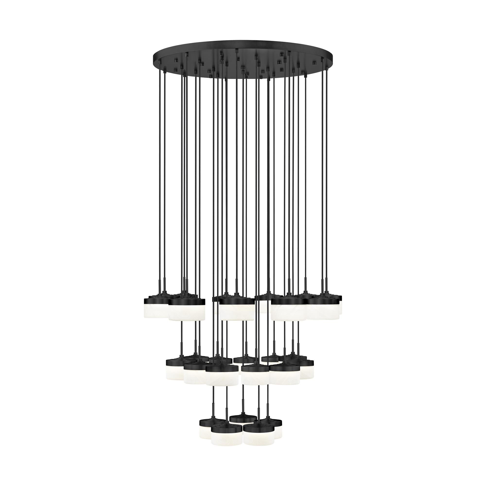 Shown in Matte Black finish and Feathered White glass