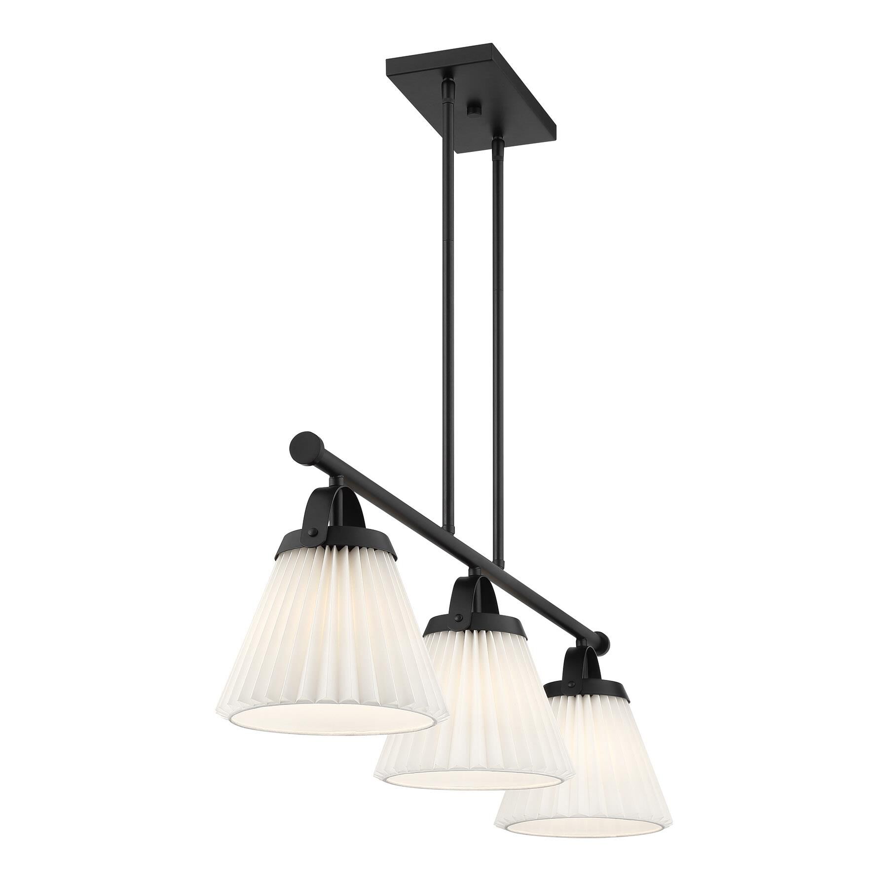 Shown in Matte Black finish and White Knife Pleated Fabric shade
