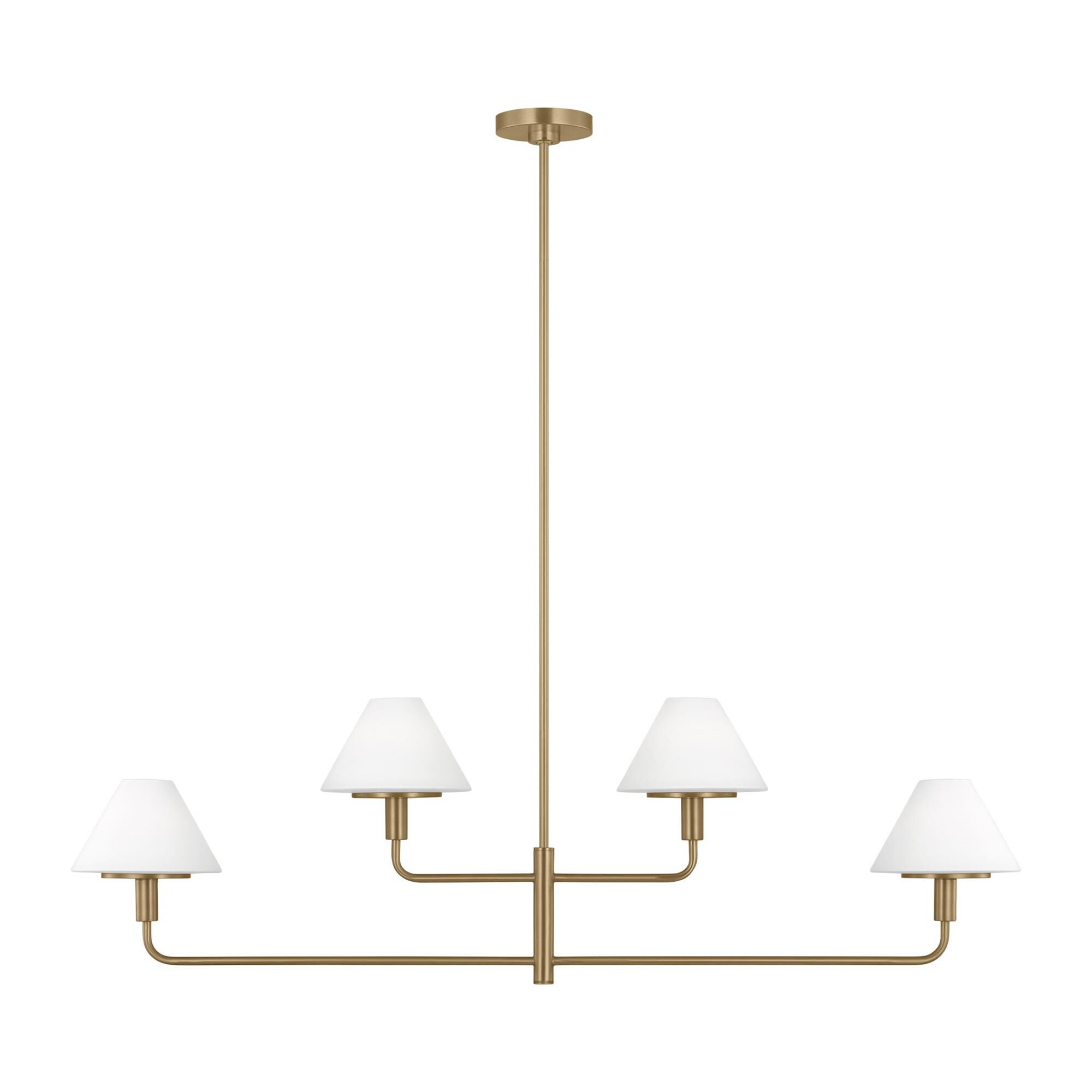 Shown in Satin Brass finish and Opal Etched Glass shade
