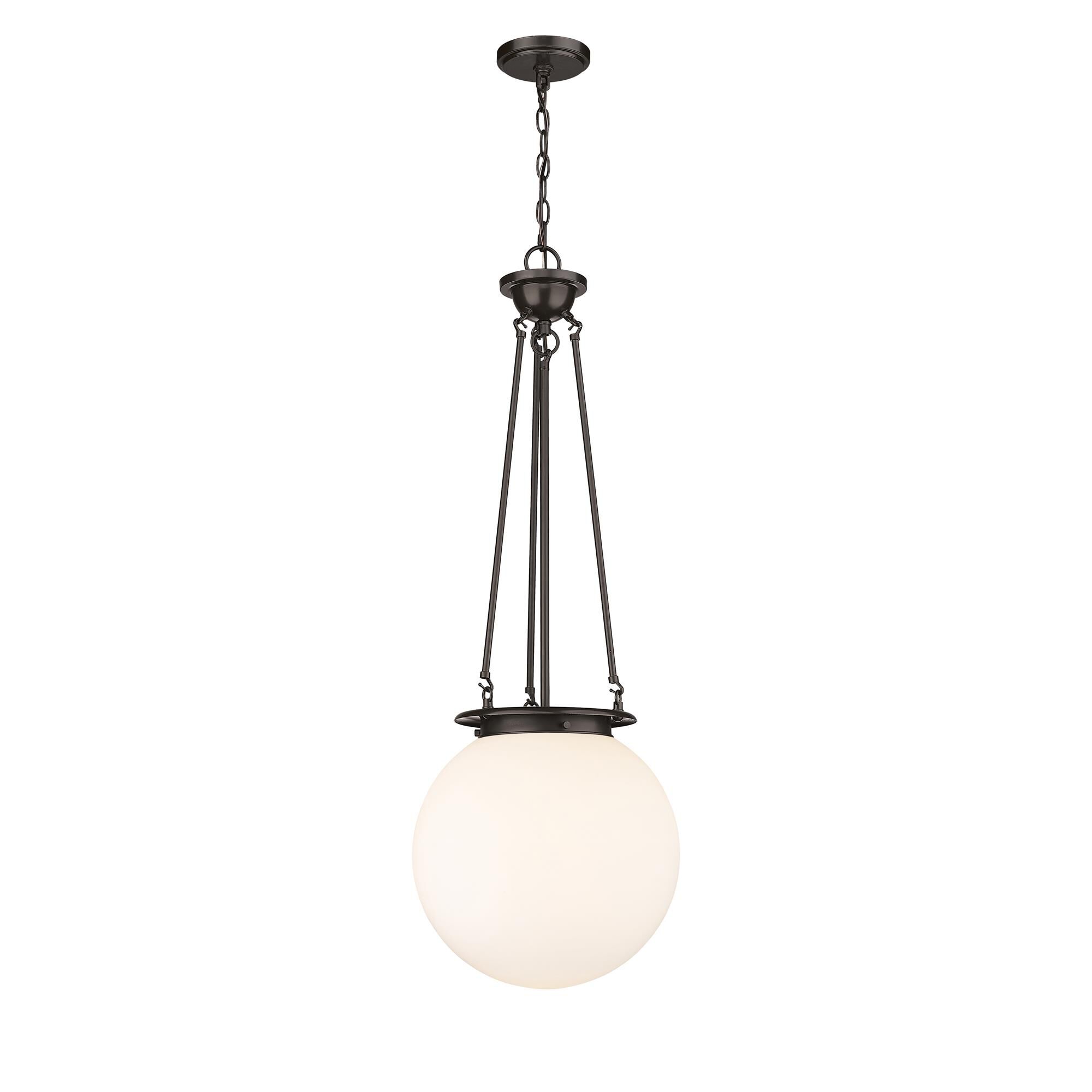Shown in Oiled Brass finish and Matte White glass