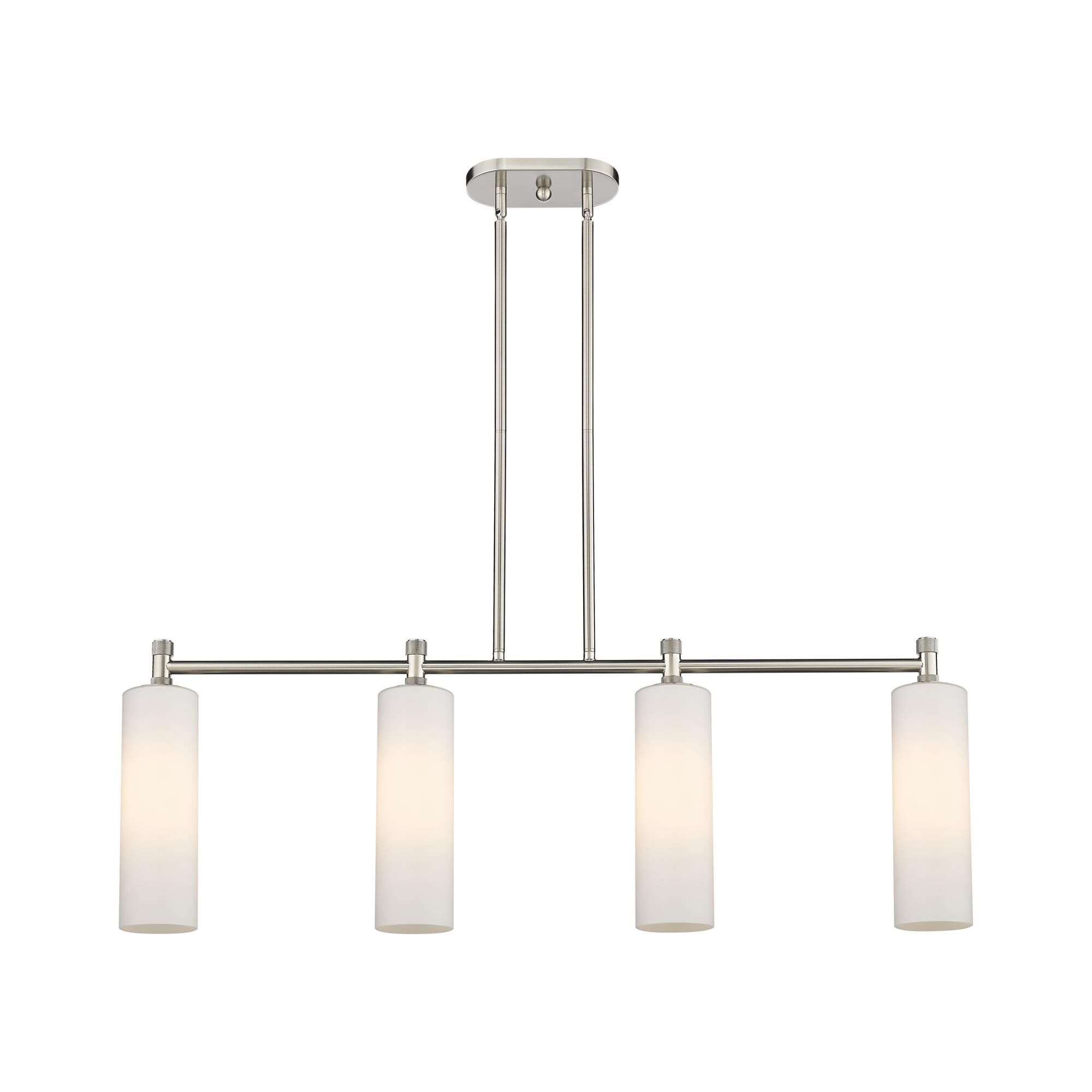 Shown in Satin Nickel finish and Matte White glass