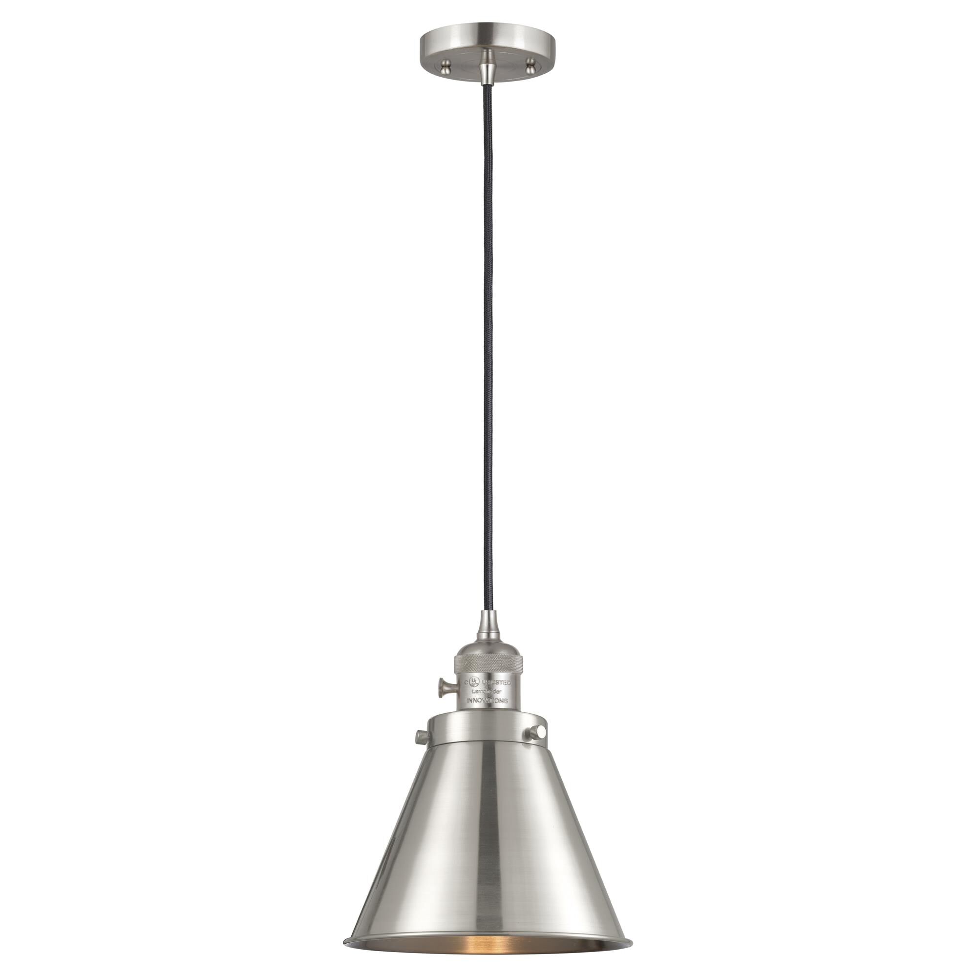 Shown in Brushed Satin Nickel finish and Brushed Satin Nickel shade