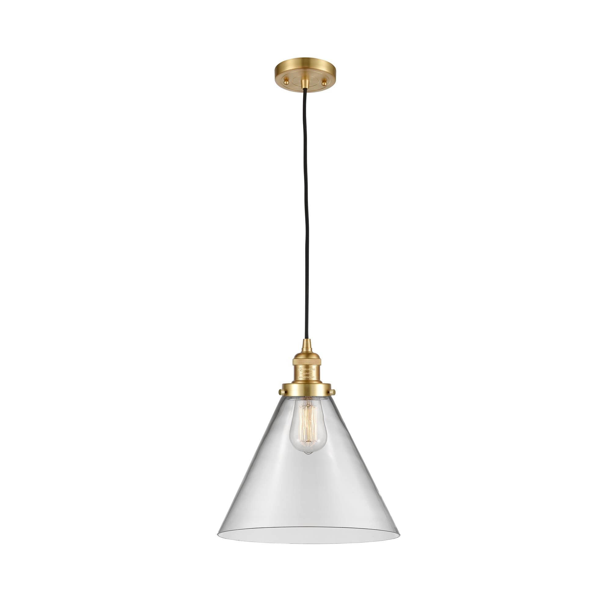 Shown in Satin Gold finish and Clear X-Large Cone glass