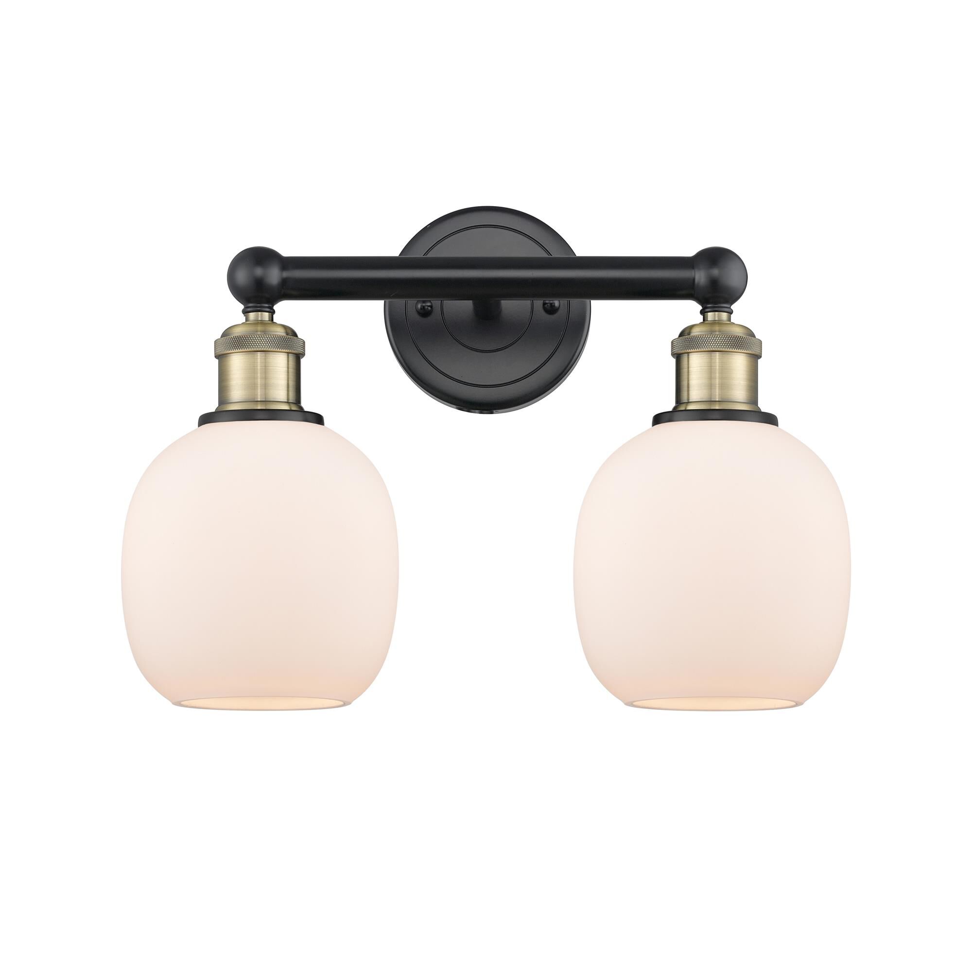 Shown in Black Antique Brass finish and Matte White glass