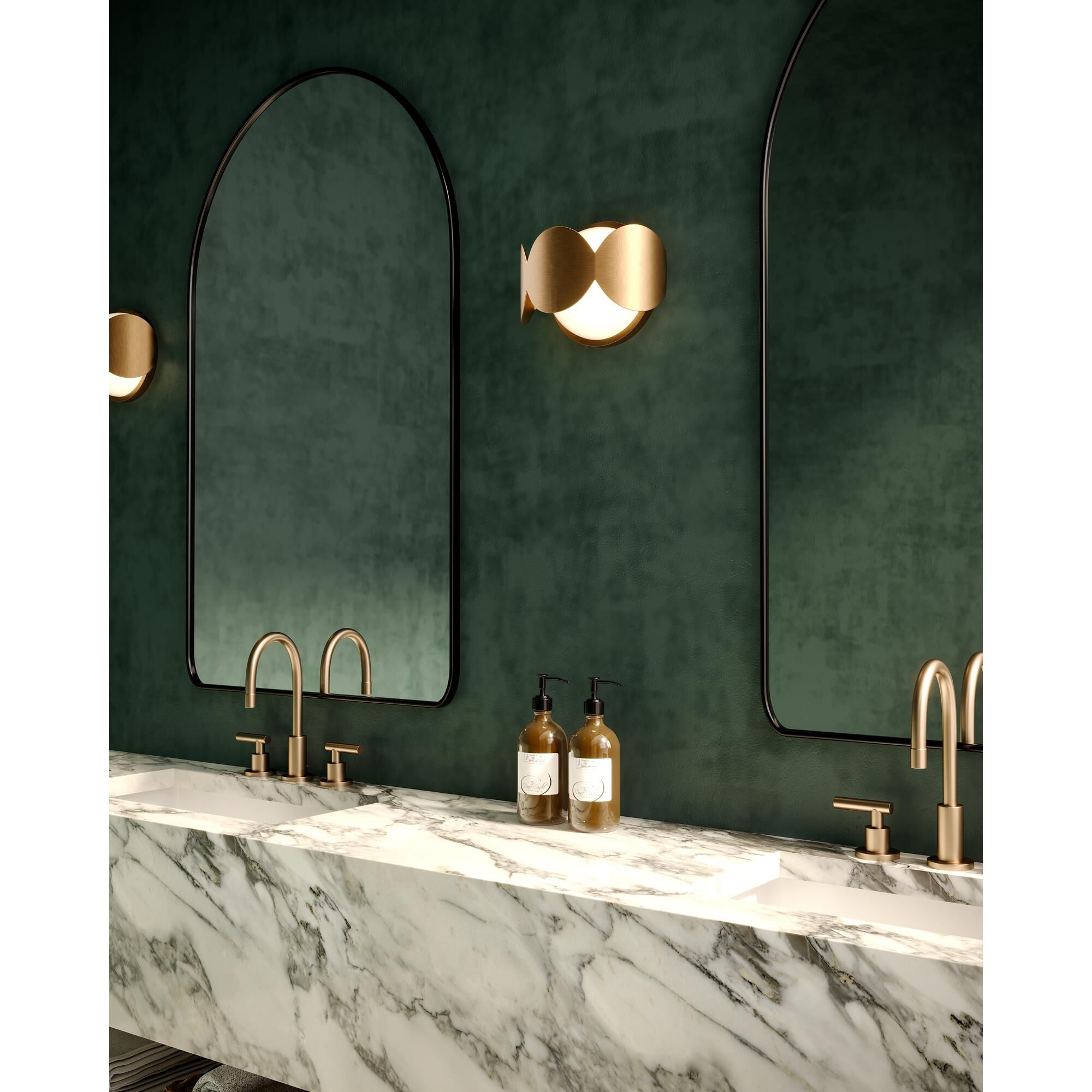 Shown in Brushed Gold finish and Opal glass