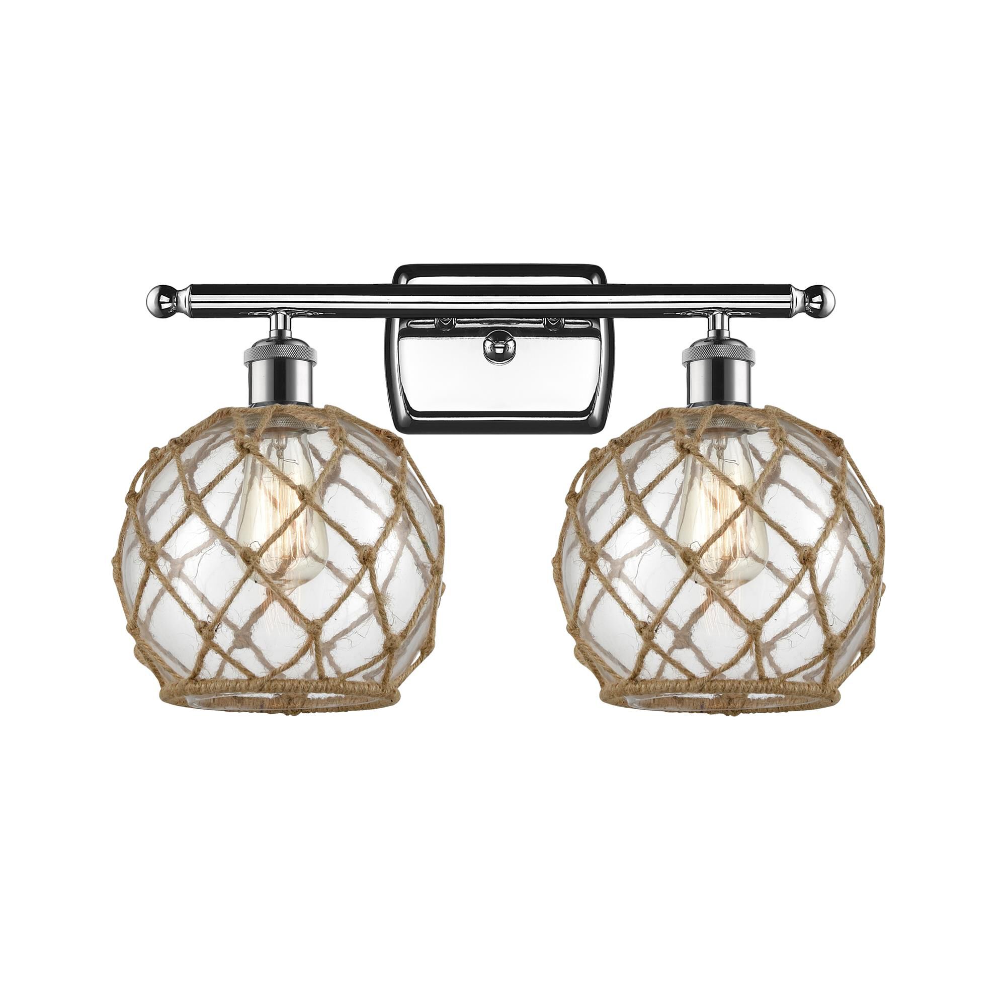 Shown in Polished Chrome finish and Clear With Black Rope glass