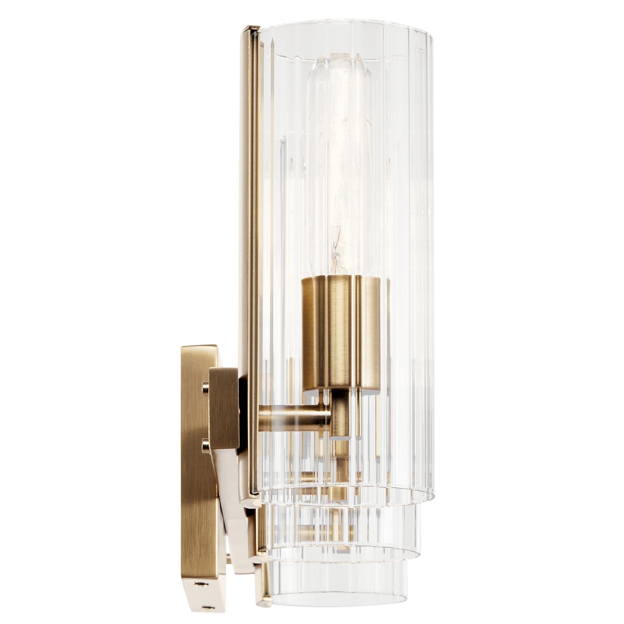 Shown in Champagne Bronze finish and Clear Fluted glass