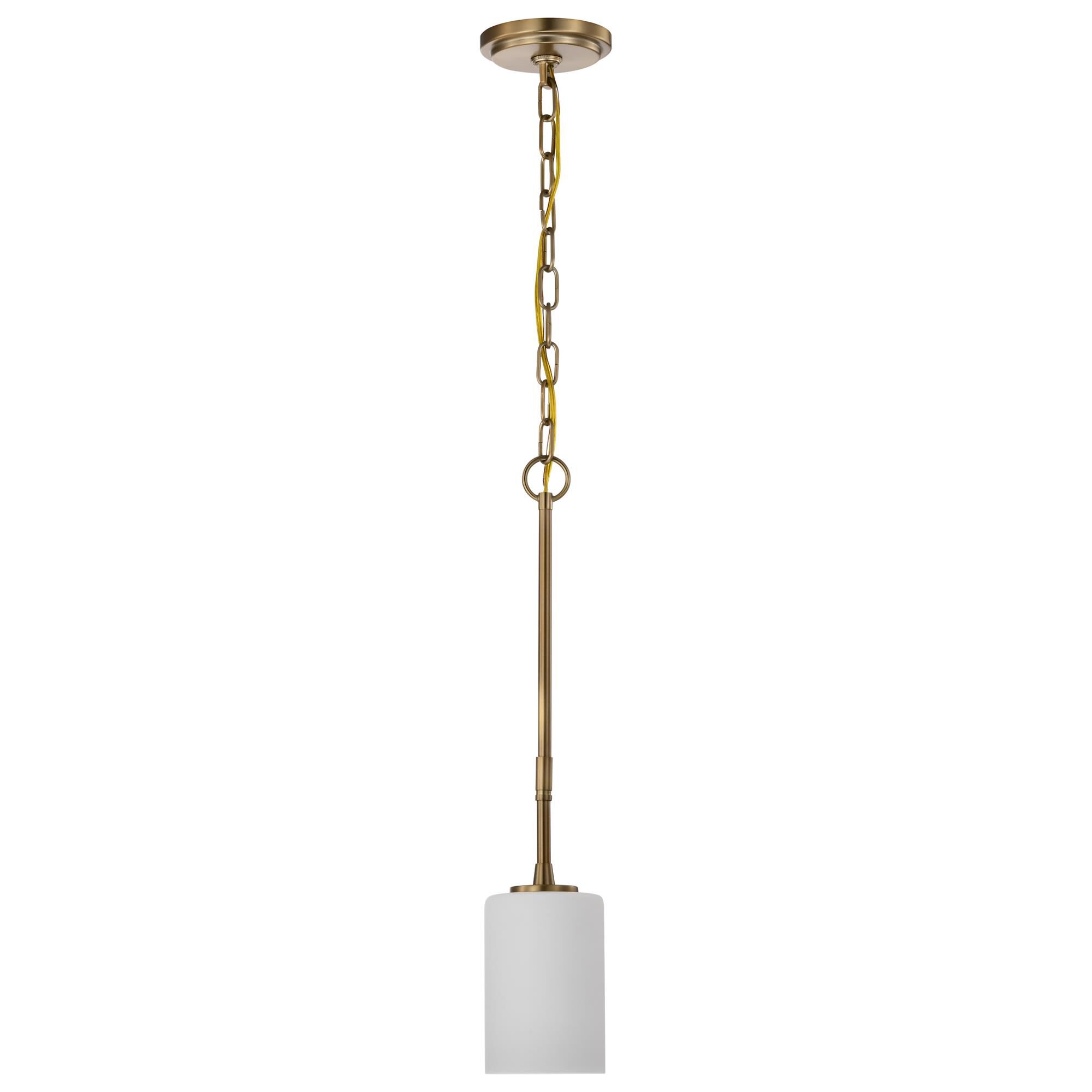 Shown in Burnished Brass finish and White Opal glass