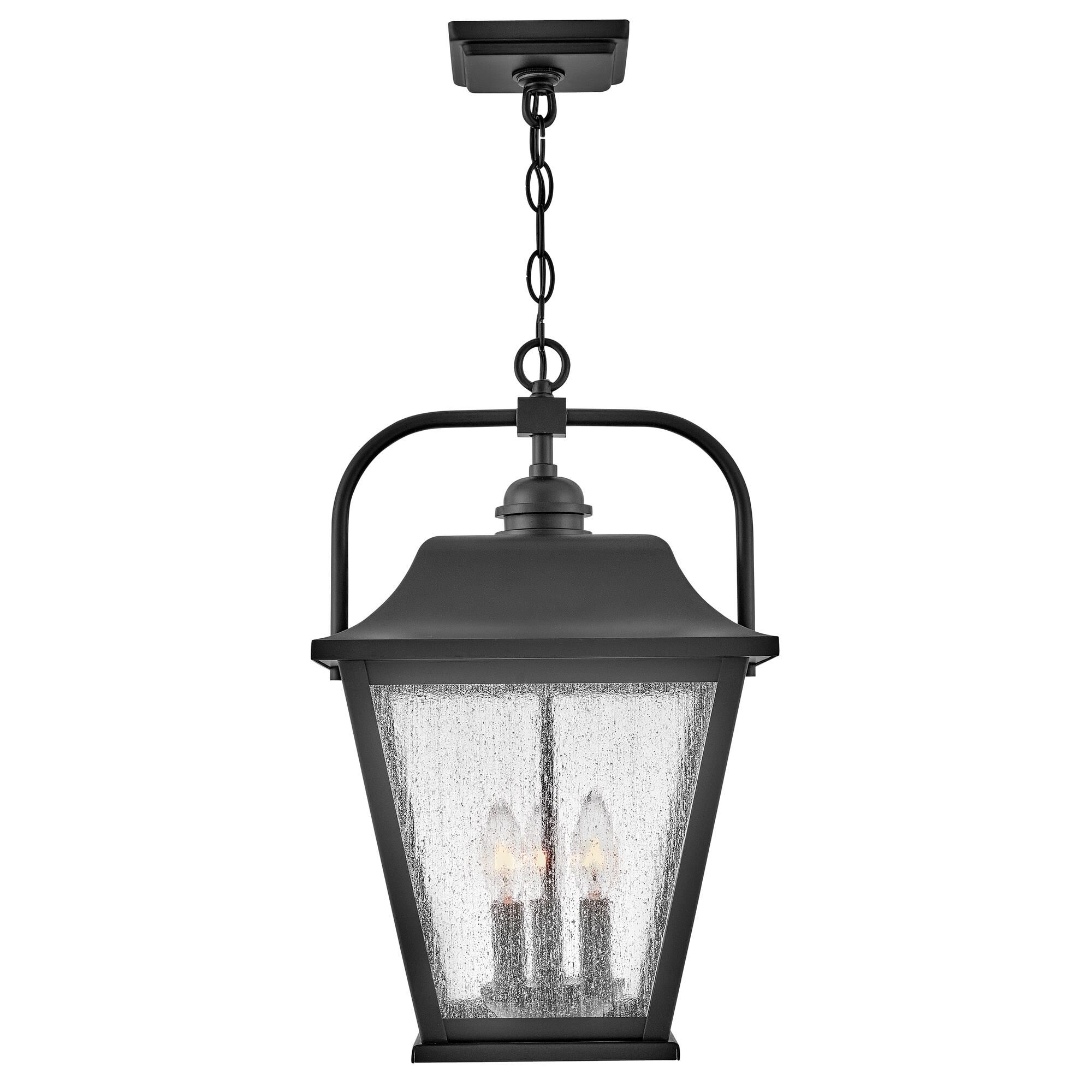 Shown in Black finish and Clear Seedy glass