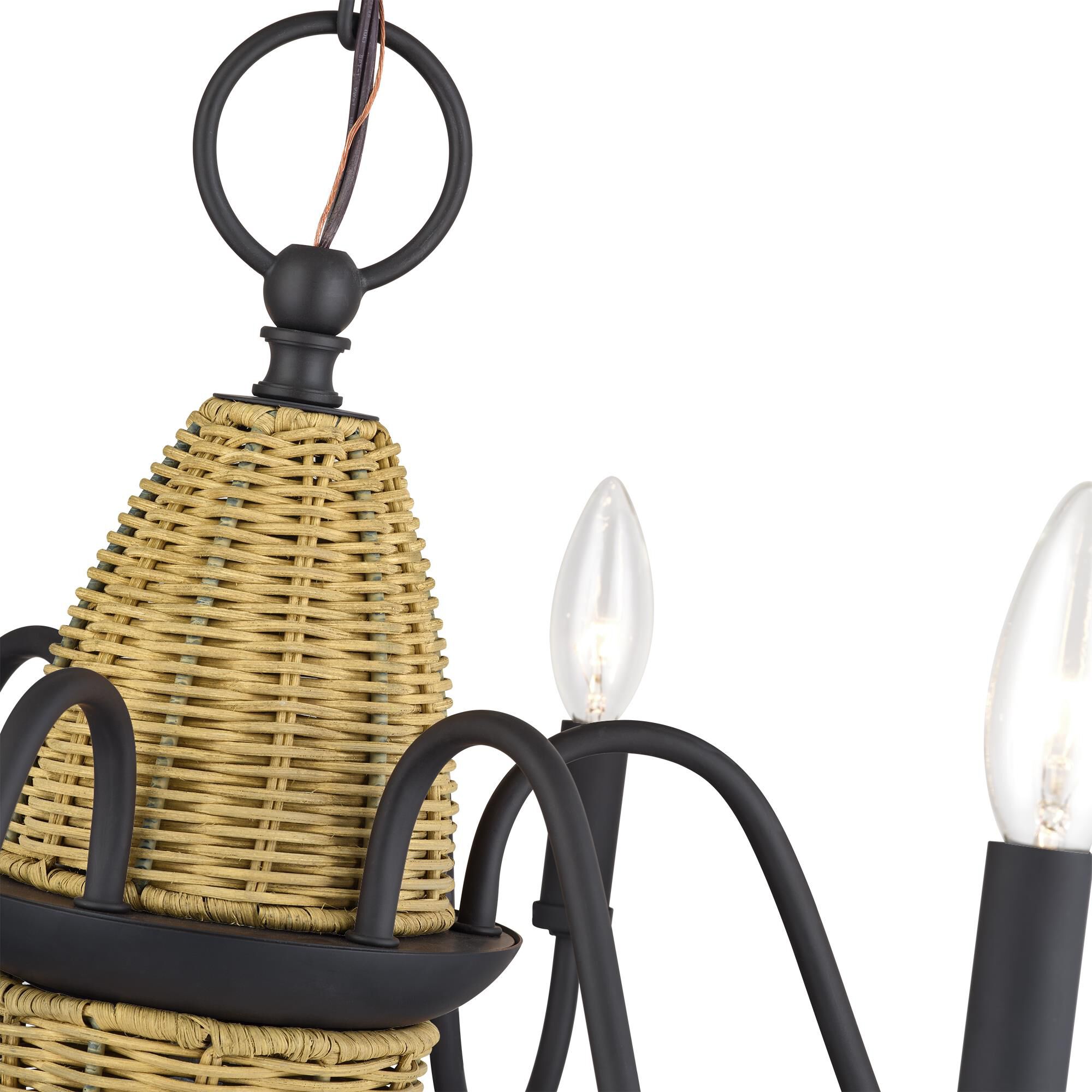 Shown in Bronze finish and Hand-Woven Rustic Walnut Color Rattan Column shade