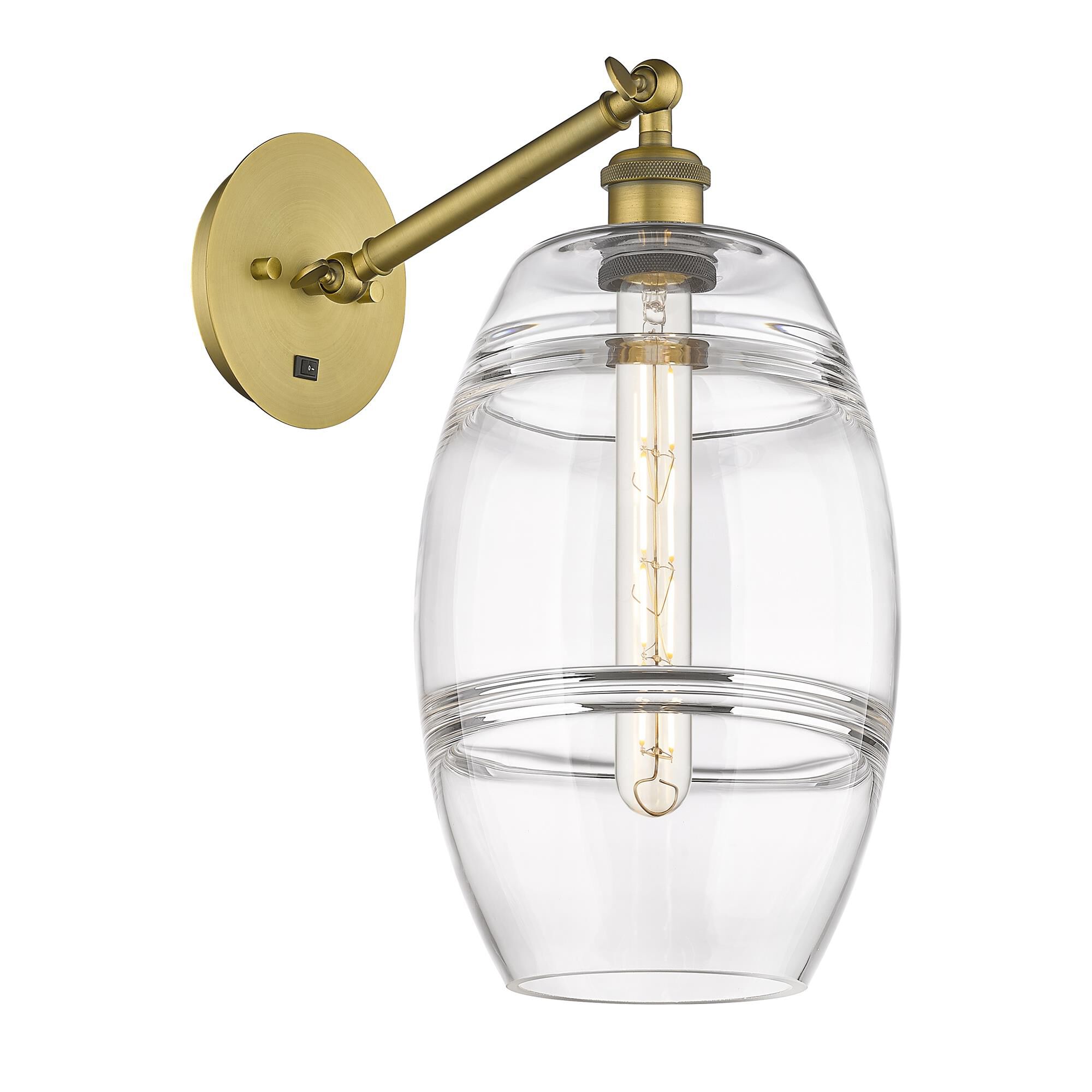 Shown in Brushed Brass finish and Clear glass